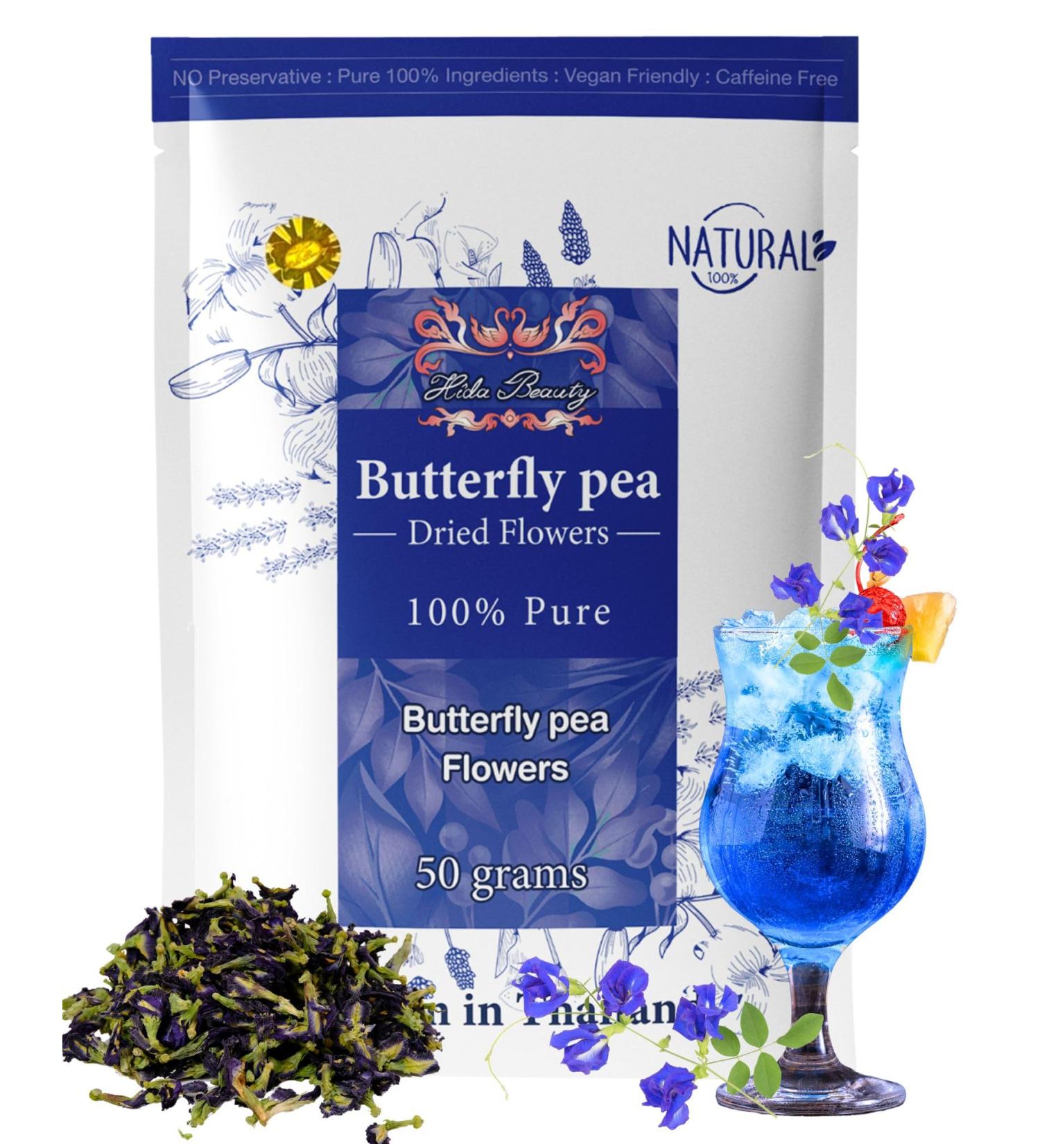 Hida Beauty Butterfly pea Flowers 50g Floral Flora for Gift Premium Clitoria Ternatea Dried whole flowers Wonderful Beautiful Color Tea - Buy Online on GoSupps.com