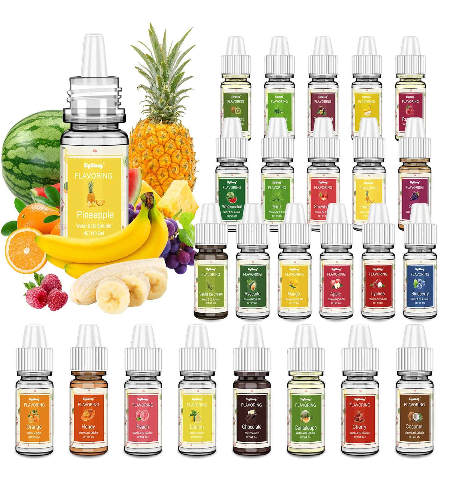 24 Liquid Lip Gloss Flavoring Oil for Lip Balm, Baking, Cooking - Candy Flavors - Water & Oil Soluble - .2 Fl Oz Bottles - Buy Online on GoSupps.com