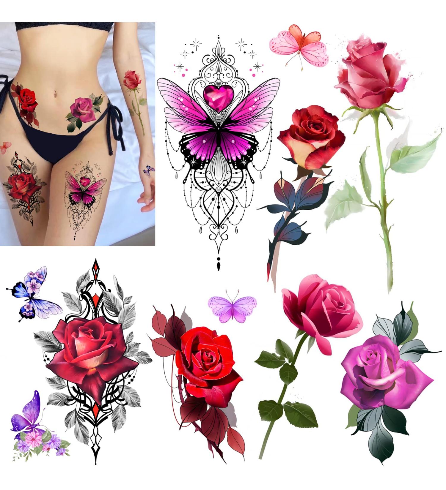 ROARHOWL Large Rose Temporary Tattoos for Women - Stunning Rose Flower Fake Tattoo Set (Rose 2) - Buy Online on GoSupps.com