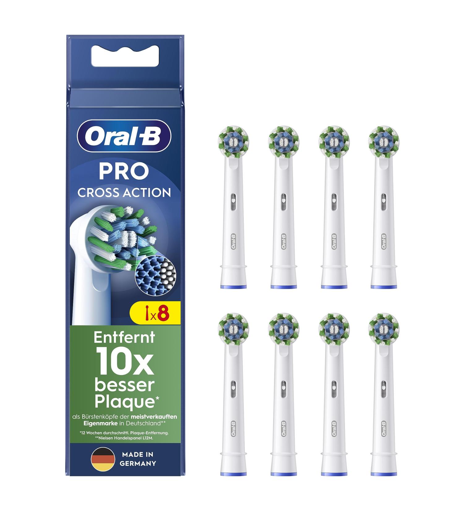 Oral-B Pro CrossAction Electric Toothbrush Heads - 8 Pack Superior Cleaning X-Shaped Bristles Original Attachment Made in Germany - Buy Online on GoSupps.com