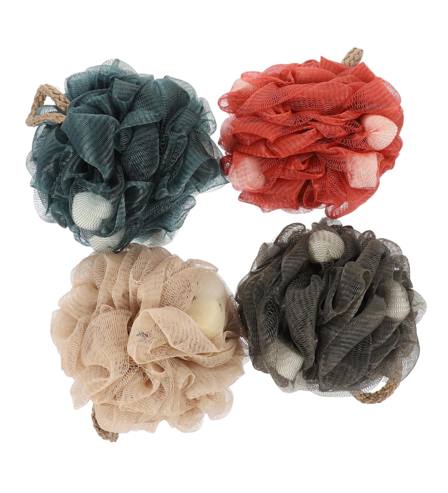 4pcs Exfoliating Bath Scrub Balls - Mesh Shower Sponges & Poufs for Ultimate Body Scrub | Portable Cartoon Loofas - Buy Online on GoSupps.com