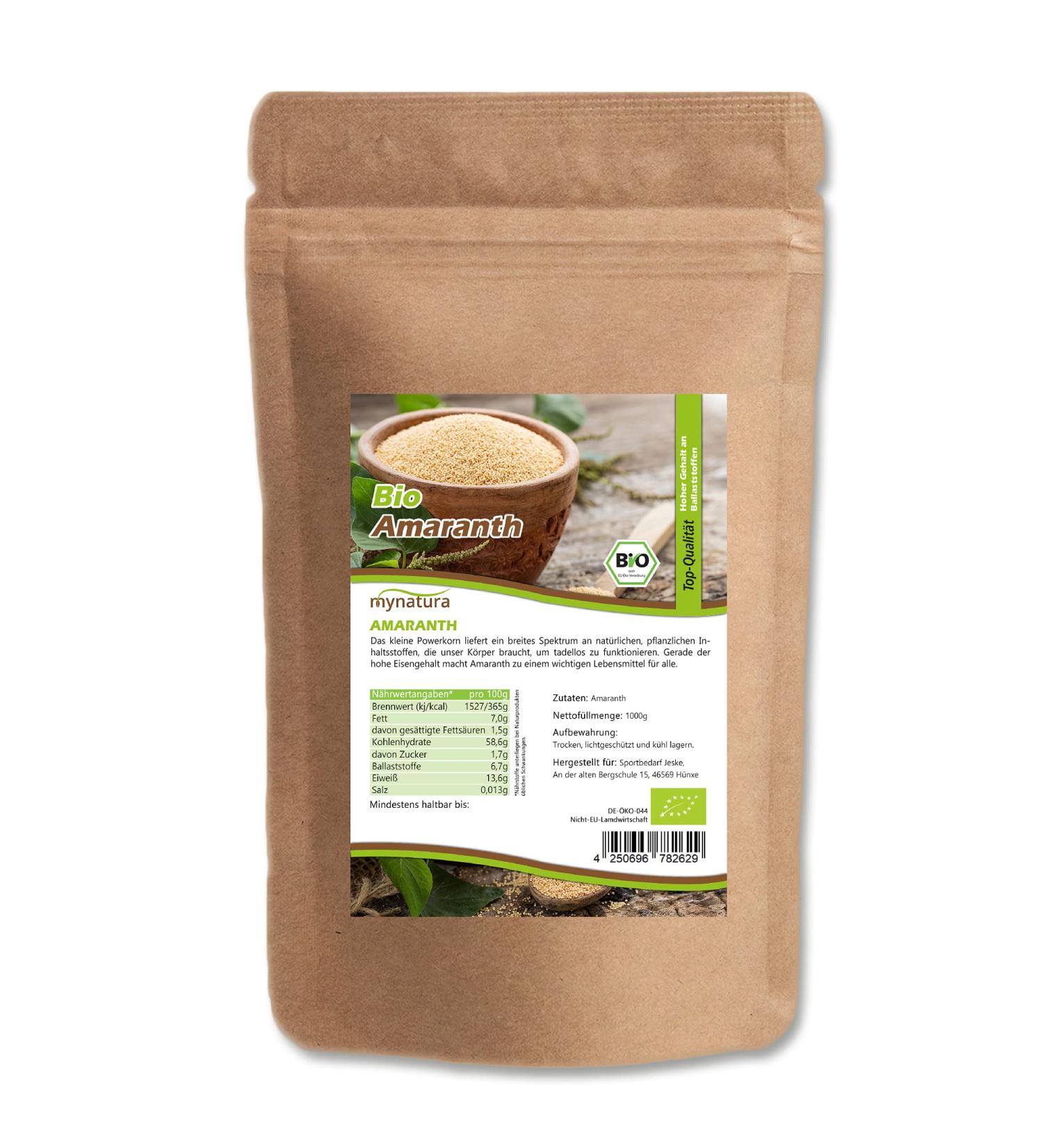 Jeske Sports Supplies Mynatura Bio Amaranth bag whole wheat unsweetened for muesli porridge salad vegetarian purely vegetable 2 x 1000 g 2x 1000g - Buy Online on GoSupps.com