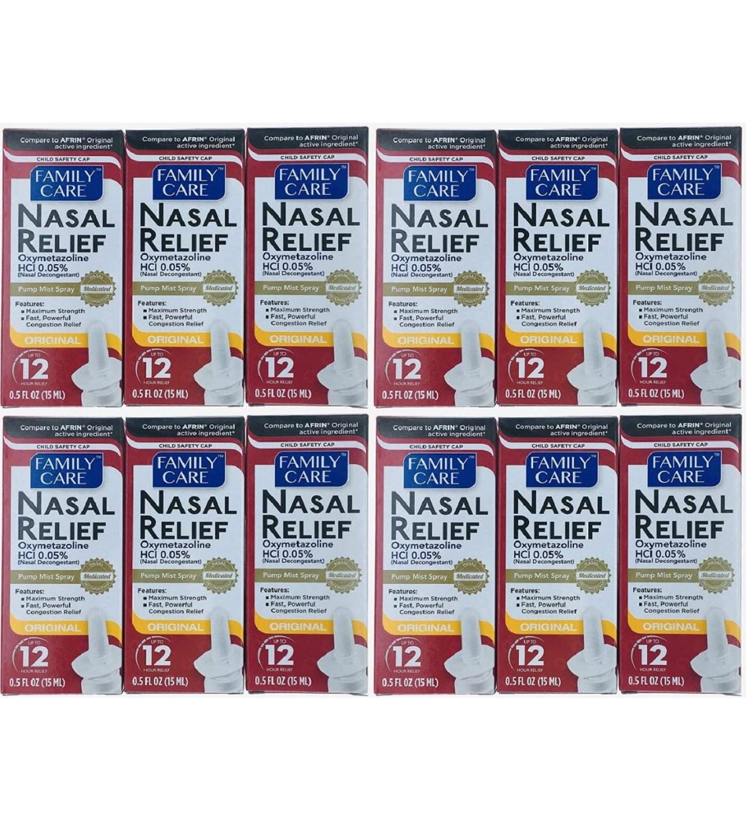 12 Pack Nasal Relief Spray 12 Hour Pump Mist - Oxymetazoline HCL 0.5 fl oz - Buy Online on GoSupps.com