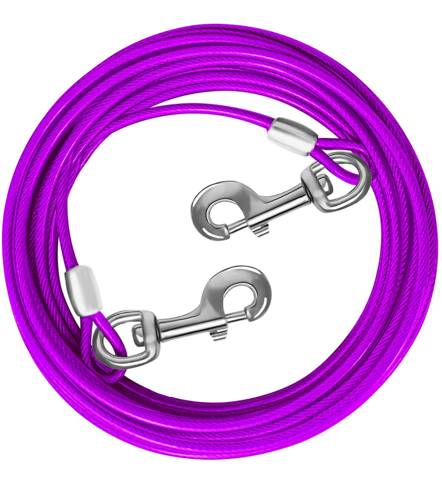 Haiyuan Dog Tie Out Cable 20ft for Large Dogs - Durable Steel Wire Runner with Superior Clips - Heavy Duty Outdoor Lead for Dogs Up to 165 LBS - Purple - Buy Online on GoSupps.com
