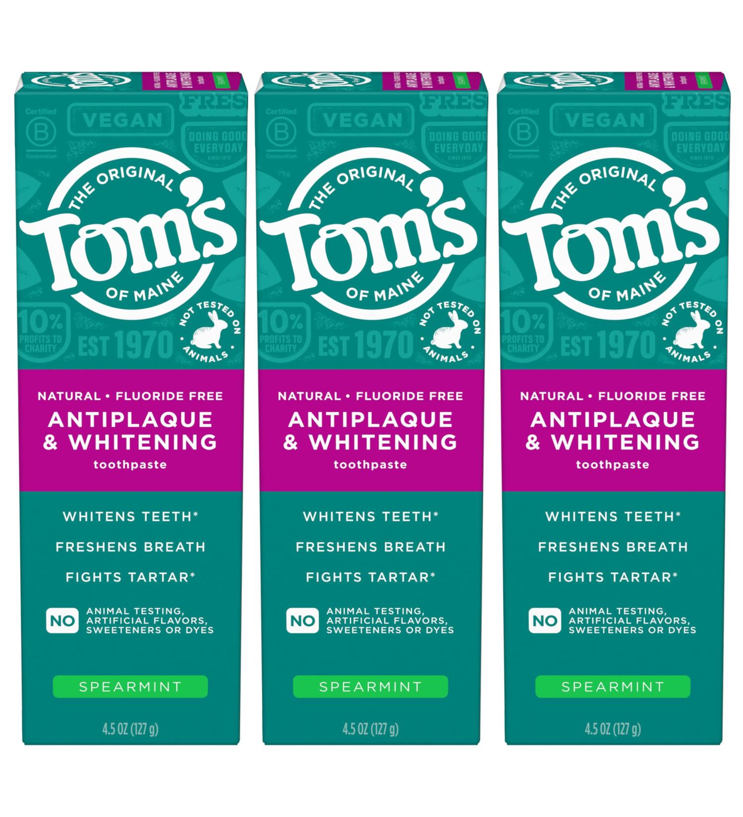 Tom's of Maine Antiplaque & Whitening Fluoride-Free Toothpaste - Spearmint 3-Pack | Buy Internationally - Buy Online on GoSupps.com