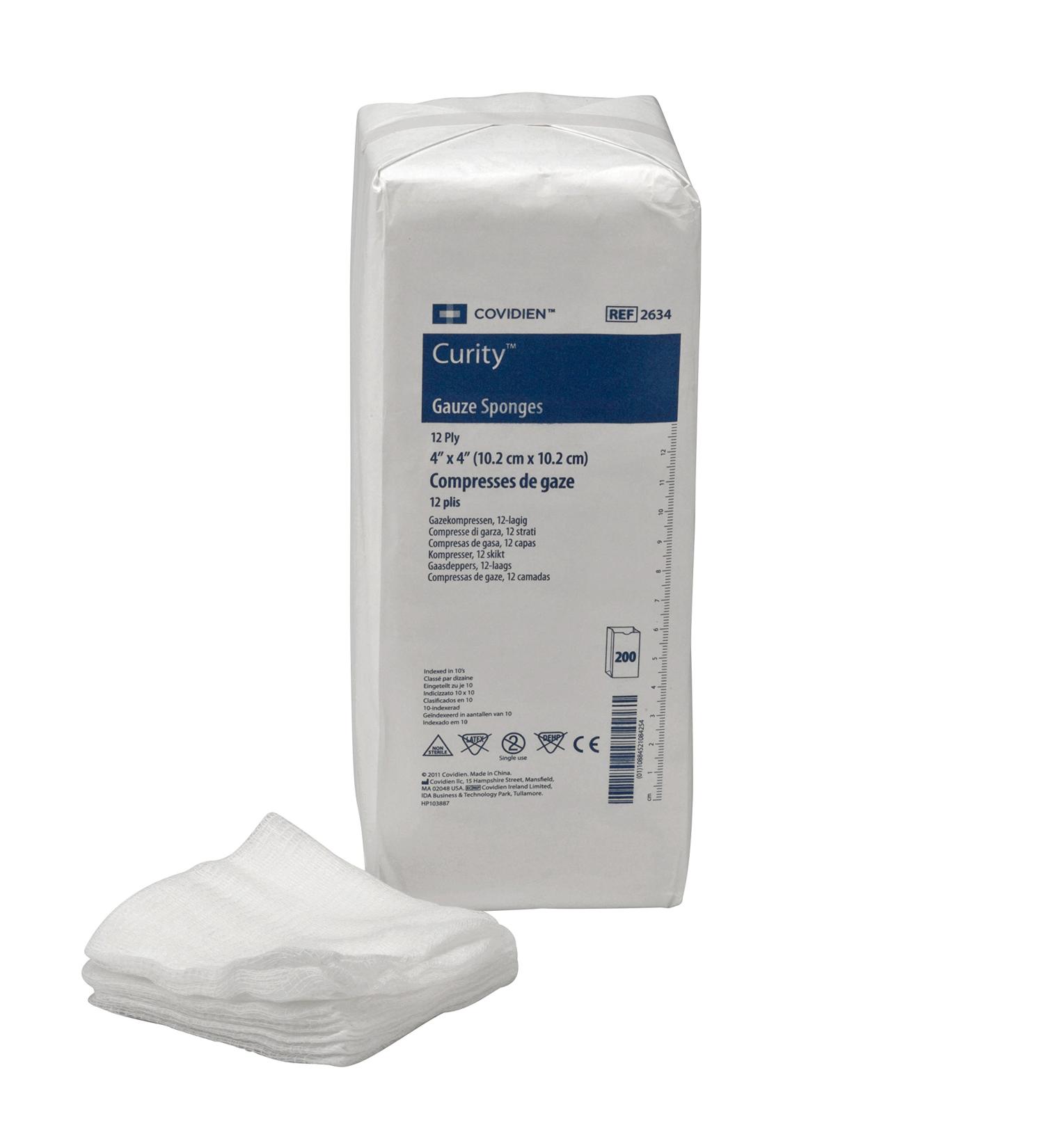 Covidien 2634 Curity Gauze Sponge 4 x 4 12-Ply Non-Sterile - Pack of 200 - Buy Online on GoSupps.com