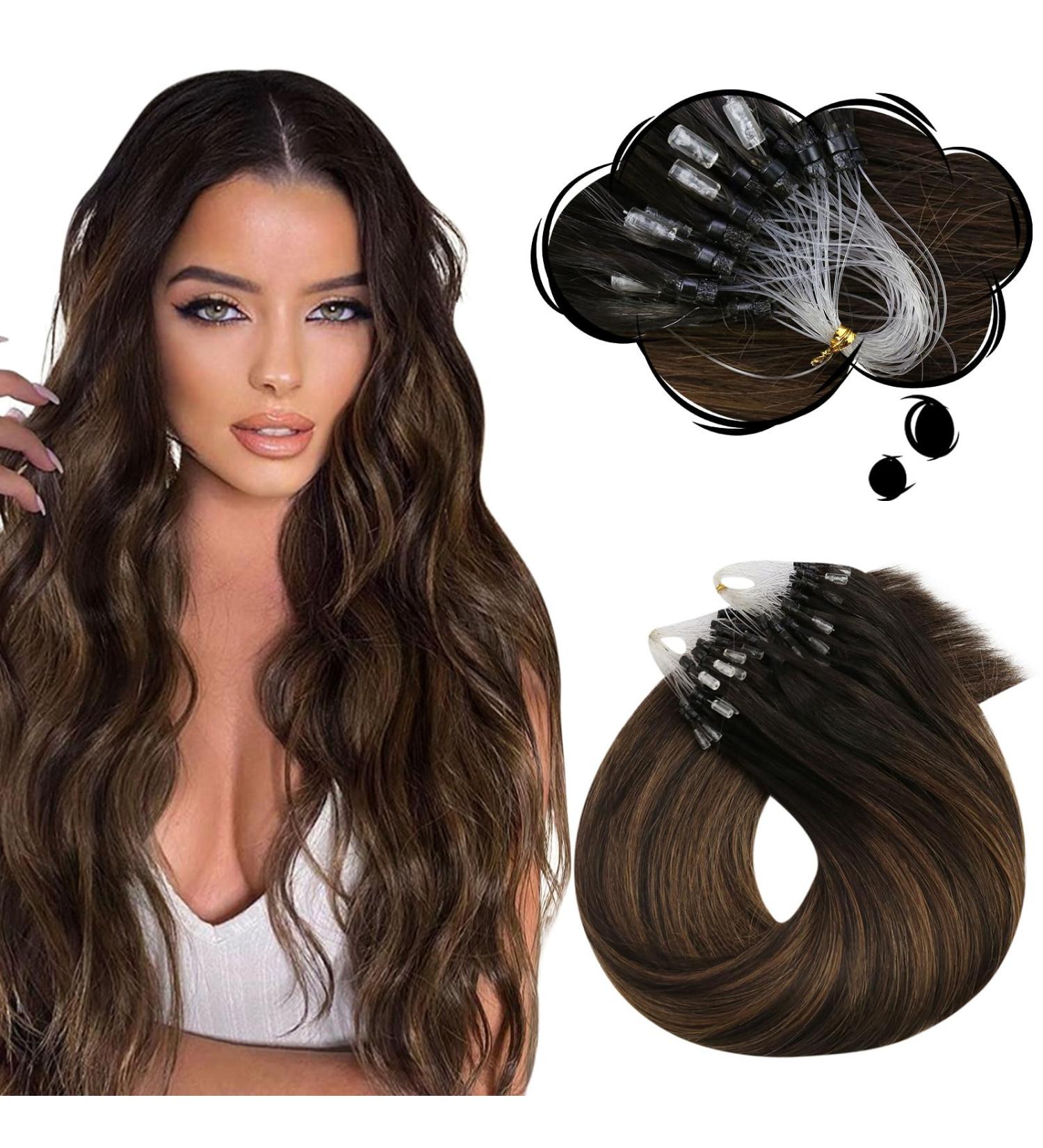 Moresoo Braun Microring Extensions | 55 cm Remy Real Hair Balayage Dark Brown - Cold Fusion Microrings 50g #2/6/2 - Buy Online on GoSupps.com