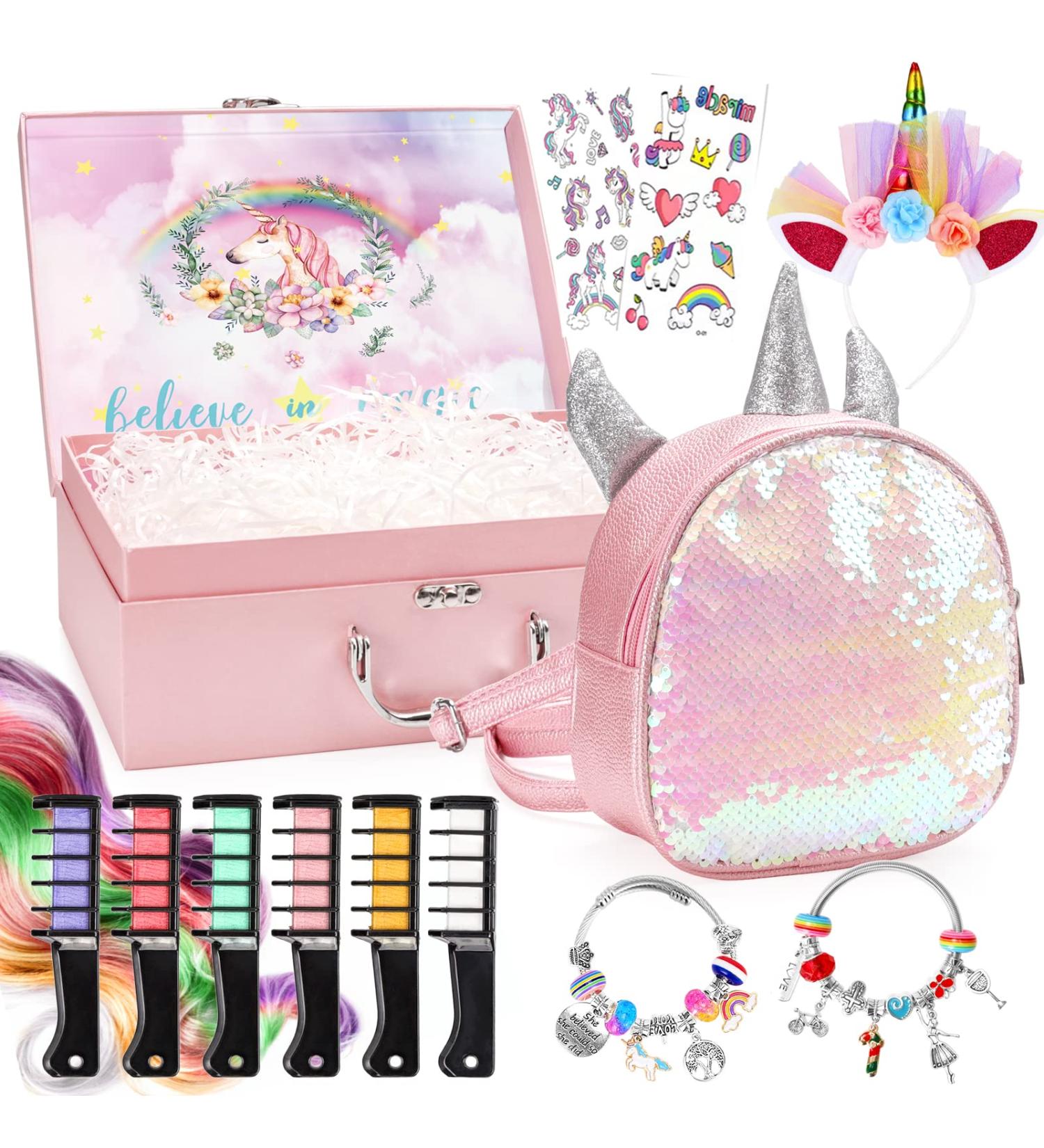 Mystery Unicorn Gift Set for Girls - DIY Charm Bracelet, Hair Chalk, Headband - Perfect Teen Gift (Pink Unicorn Bag) - Buy Online on GoSupps.com