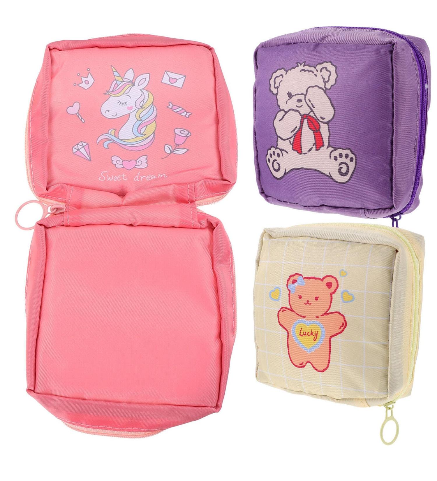 3Pcs Travel Toiletry Bag Set for Women & Girls | Portable Feminine Hygiene Storage Pouch | Ideal for Sanitary Napkins, Tampons & Makeup - Buy Online on GoSupps.com