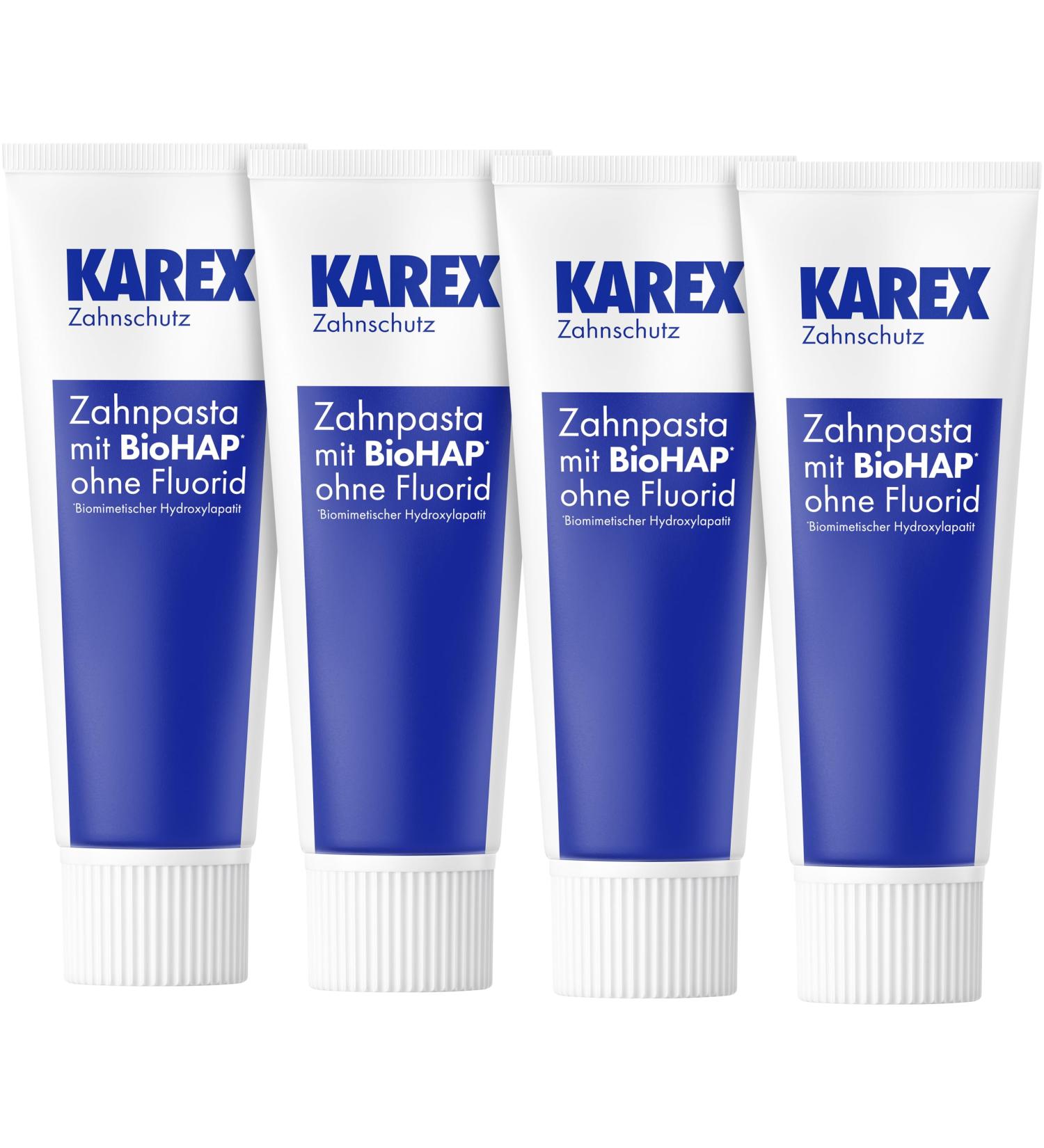 KAREX KAREX Toothpaste - 4 x 75 ml - for healthy white teeth without fluoride - effectively protects against cavities and gum problems with hydroxyapatite