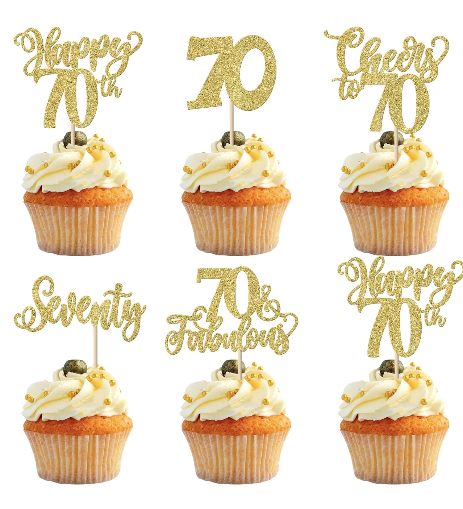 30 Pack 70th Birthday Cupcake Toppers Glitter Seventy Fabulous 70 Cheers to 70 Cupcake Picks Happy 70th Birthday Cupcake Decorations for Birthday Anniversary Party Supplies Gold 70th Gold