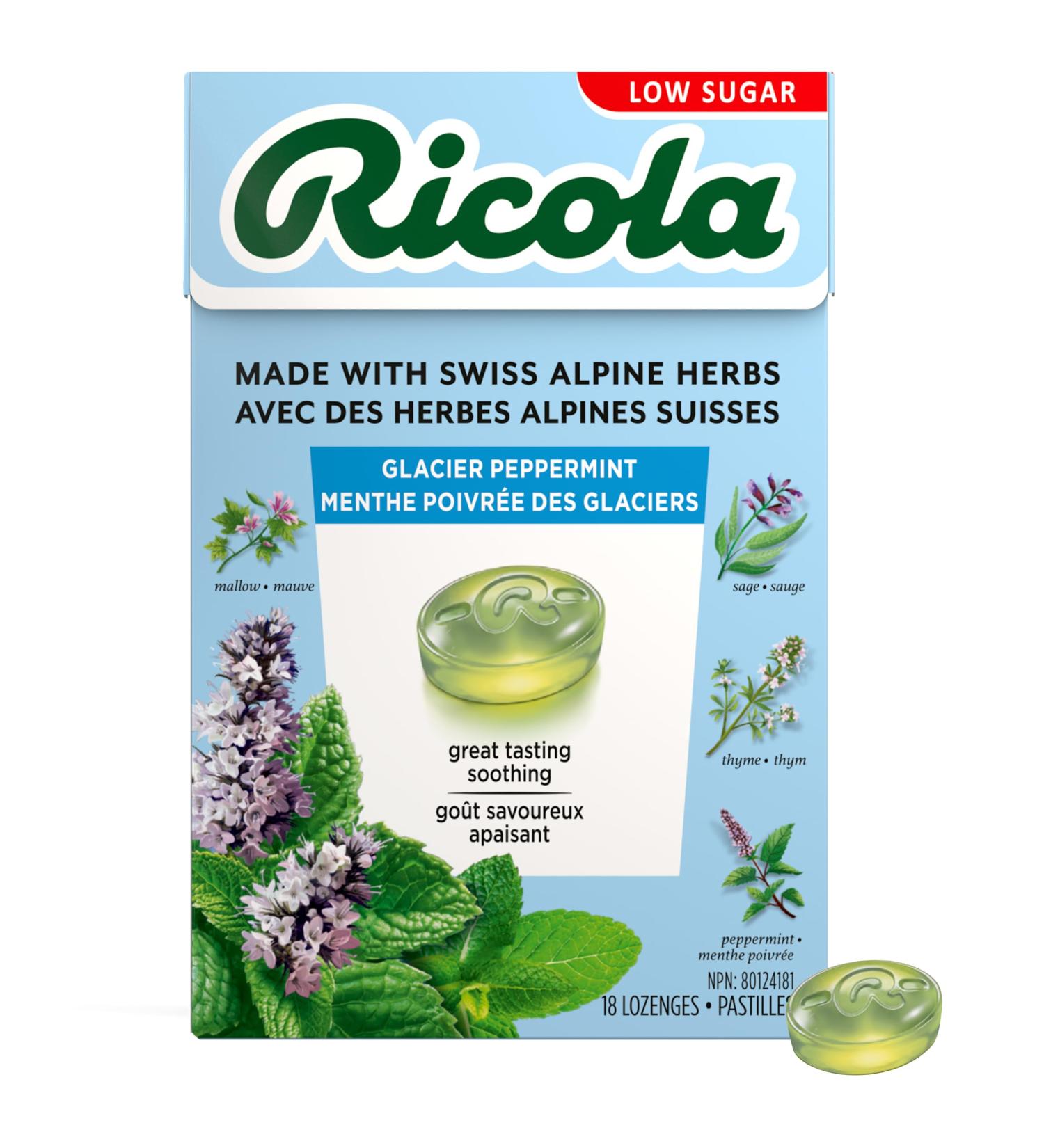 Ricola Glacier Mint Cough Suppressant Throat Drops 18 Count Box - Buy Online on GoSupps.com