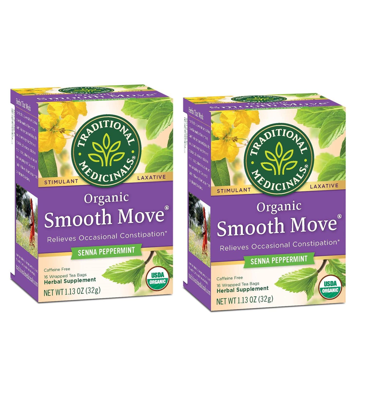 Organic Smooth Move Peppermint Laxative Tea - Caffeine Free, 16 Wrapped Bags - Buy Online on GoSupps.com