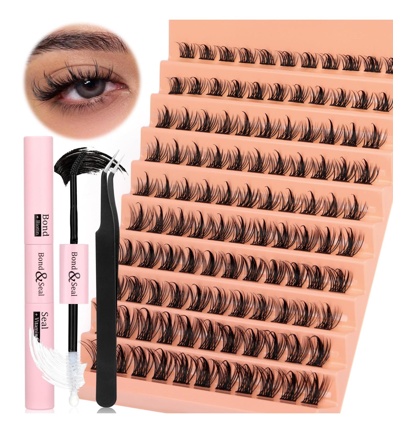 Individual Lash Extension Kit 100pcs 10-16mm 0.07 D-MIX Curl False Eyelash Clusters Women Lash Bond and Seal Glue Curved Tweezer for Lash Application Removal Beginner Practice Lash DIY Tool Set - Buy Online on GoSupps.com
