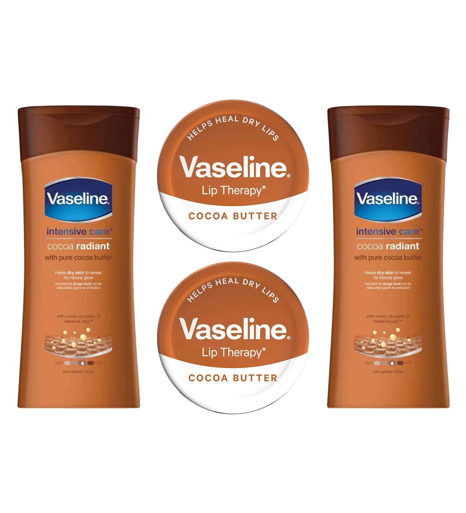 Cocoa Radiant Body Lotion & Lip Balm Set - Intensive Care for Dry Skin & Lips | 2 x 200 ml Lotion + 2 x 20 g Lip Therapy - Ships Internationally - Buy Online on GoSupps.com