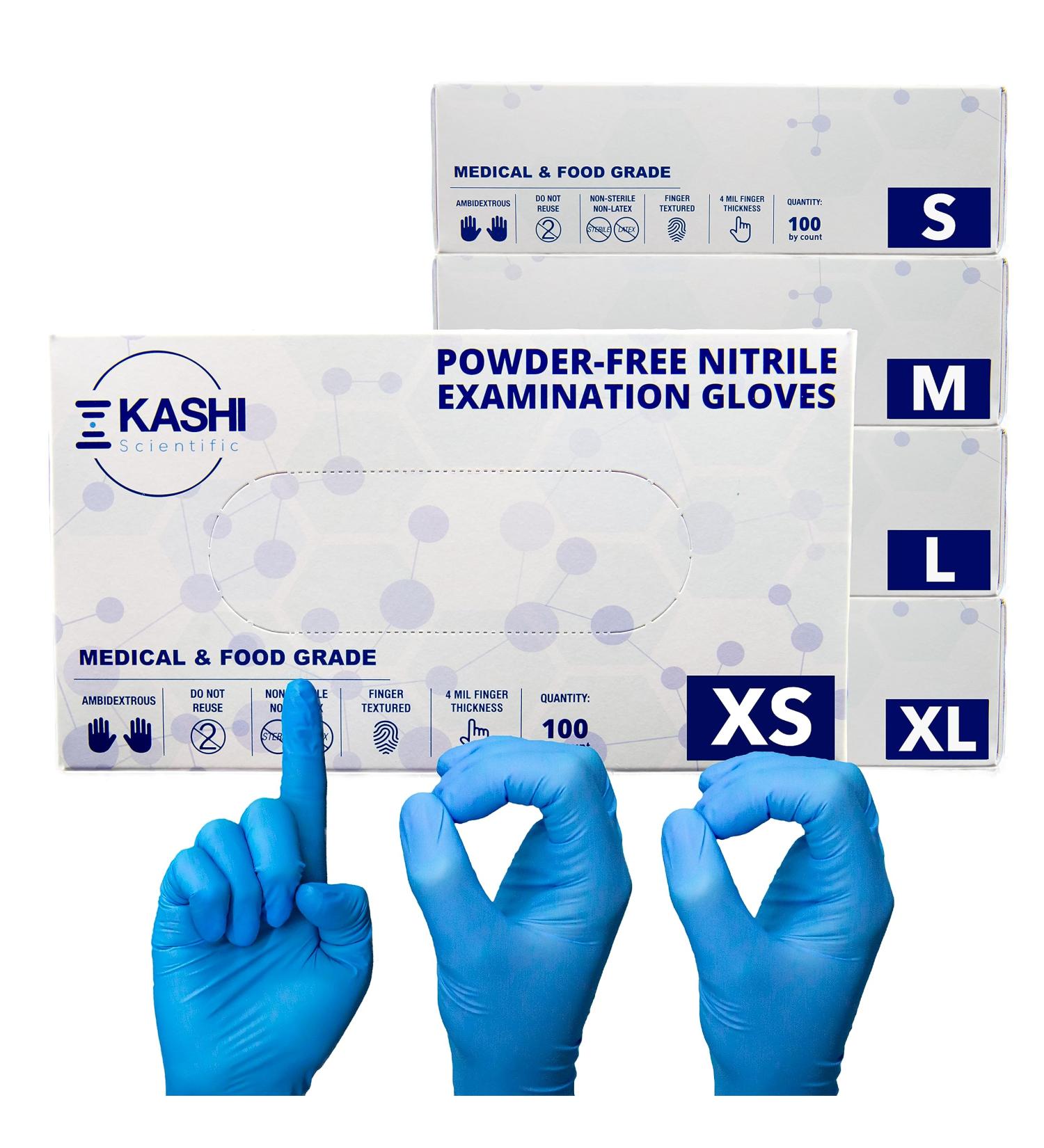 Kashi Scientific Disposable Nitrile Exam Gloves - 4 mil, Powder-Free, Latex-Free, Blue - X-Small, 100 Count - Food Safe Gloves - Buy Online on GoSupps.com
