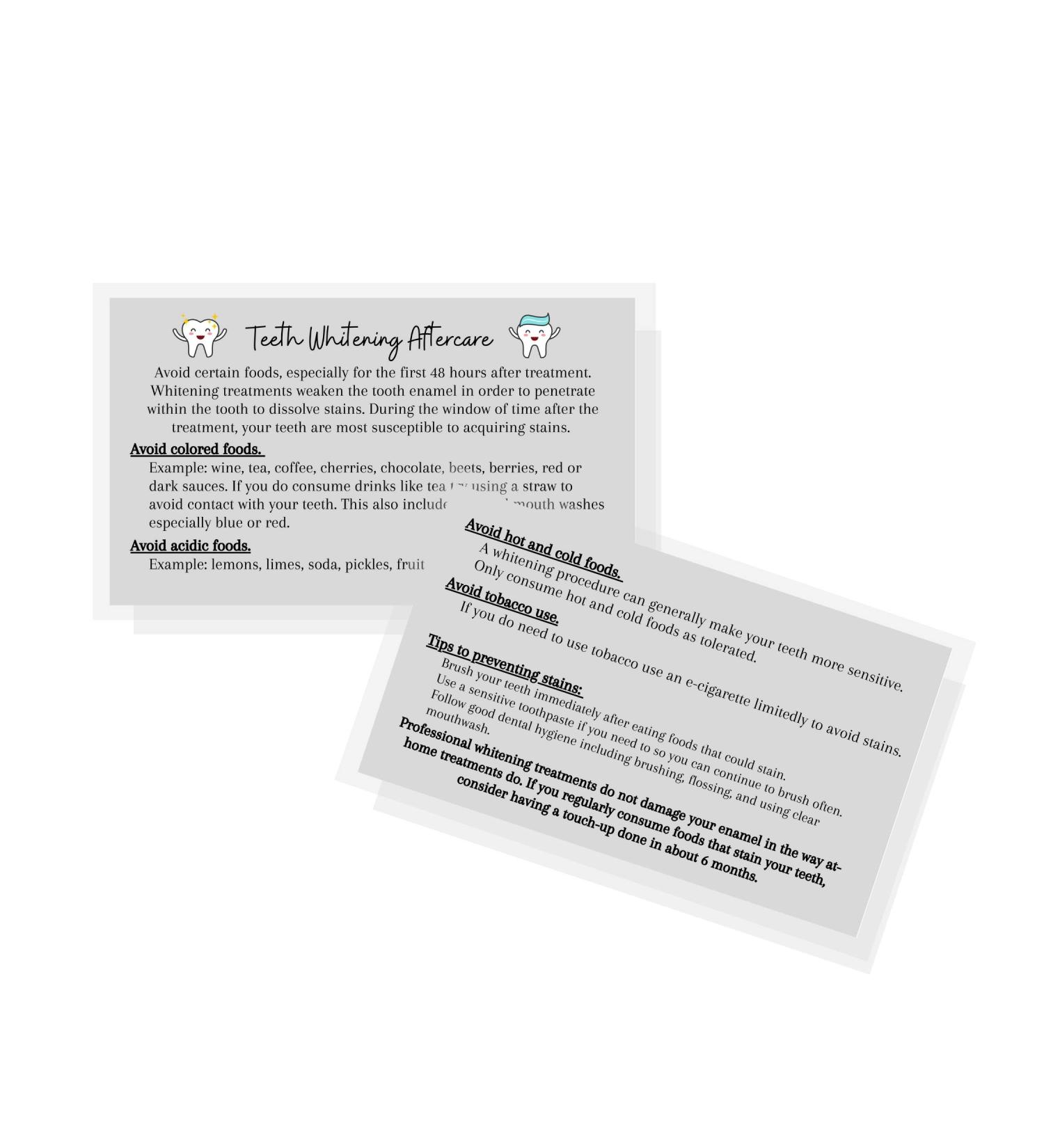 Teeth Whitening Aftercare Instructions Cards - 50 Pack | 2x3.5 Double Sided Business Card | Cosmetic Dentistry Design - Buy Online on GoSupps.com
