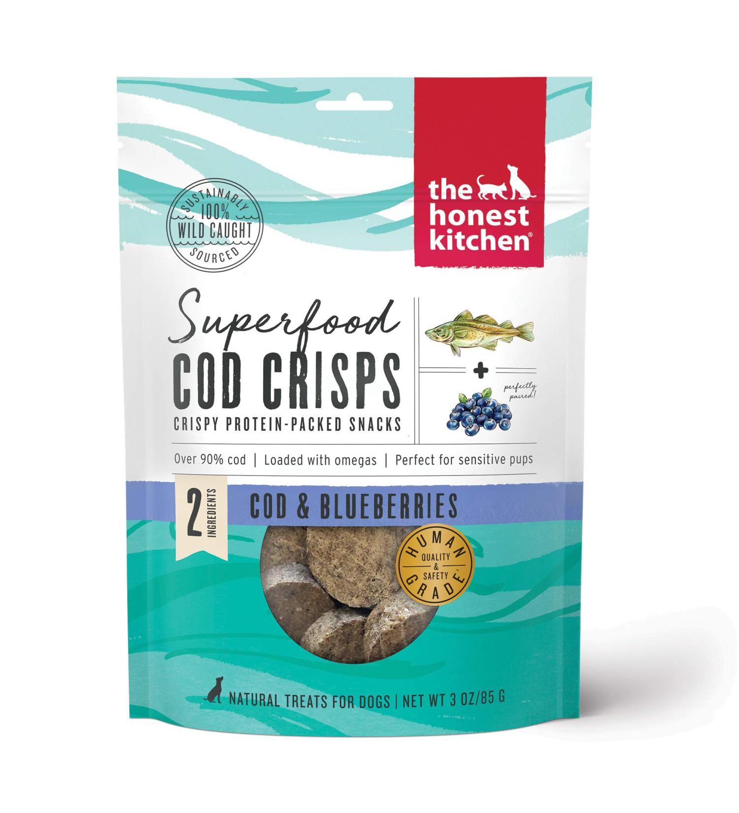 Honest Kitchen Superfood Cod Crisps - Natural Dog Treats with Cod, Berries, and Blueberry - Buy Online on GoSupps.com