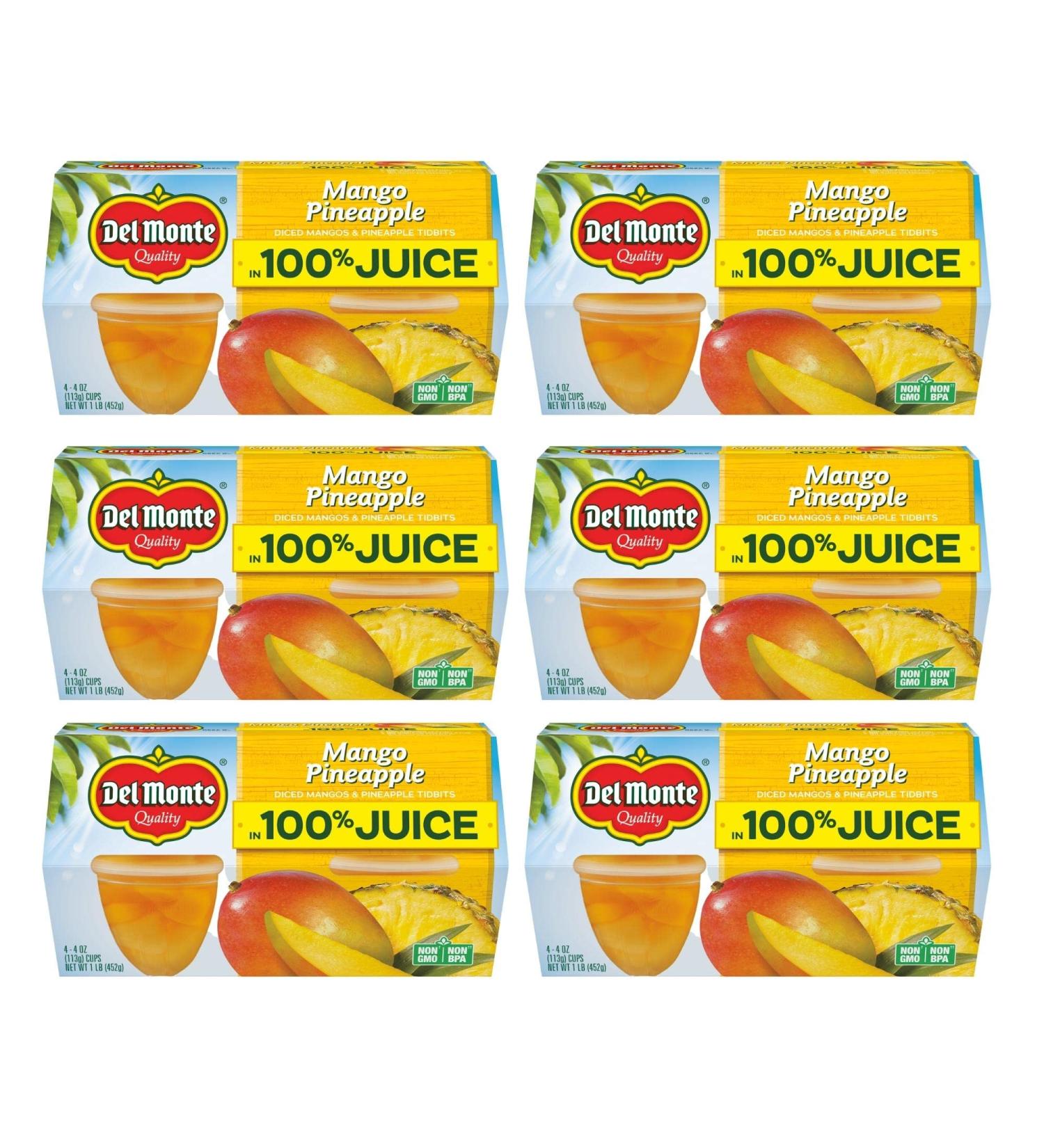 Del Monte Mango & Pineapple Fruit Cups 4.4oz - 24 Pack Snacks - Buy Online on GoSupps.com