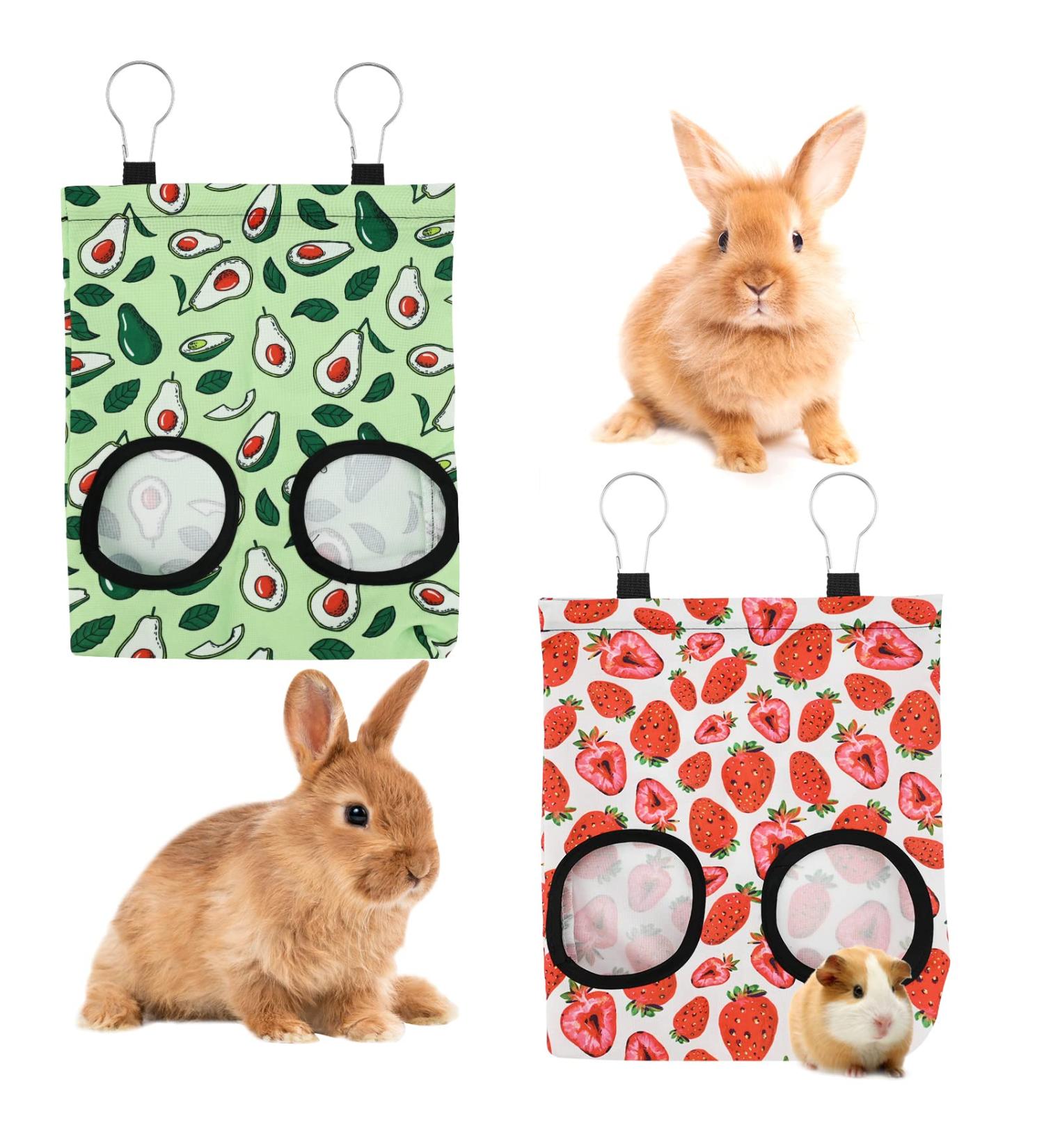 2 Pcs Rabbit Hay Feeder Hanging Hay Feeding Bag Hay Feeder Guinea Pig Storage Racks with 2 Holes Rabbit Hay Bags Pet Food Bags for Chinchilla Dutch Pig Mole (Small) - Buy Online on GoSupps.com
