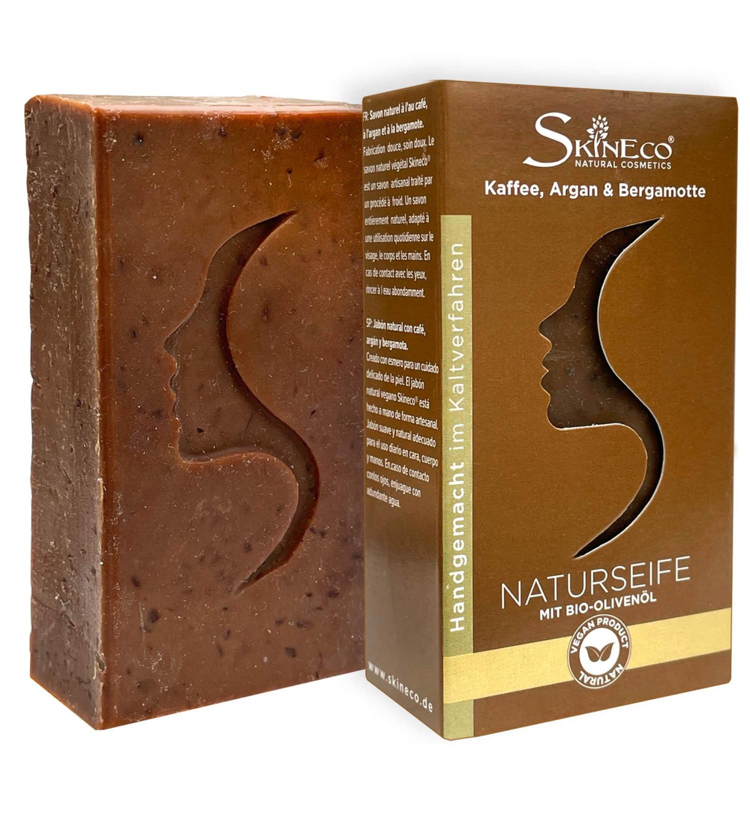 Skineco Natural Soap | Sustainable Shower Soap with Bergamot Argan Coffee Organic Olive Oil | Body Soap | Handmade Natural Cosmetics | Soap for Face and Skin Cleansing | Mild Shower Gel | Vegan - Buy Online on GoSupps.com