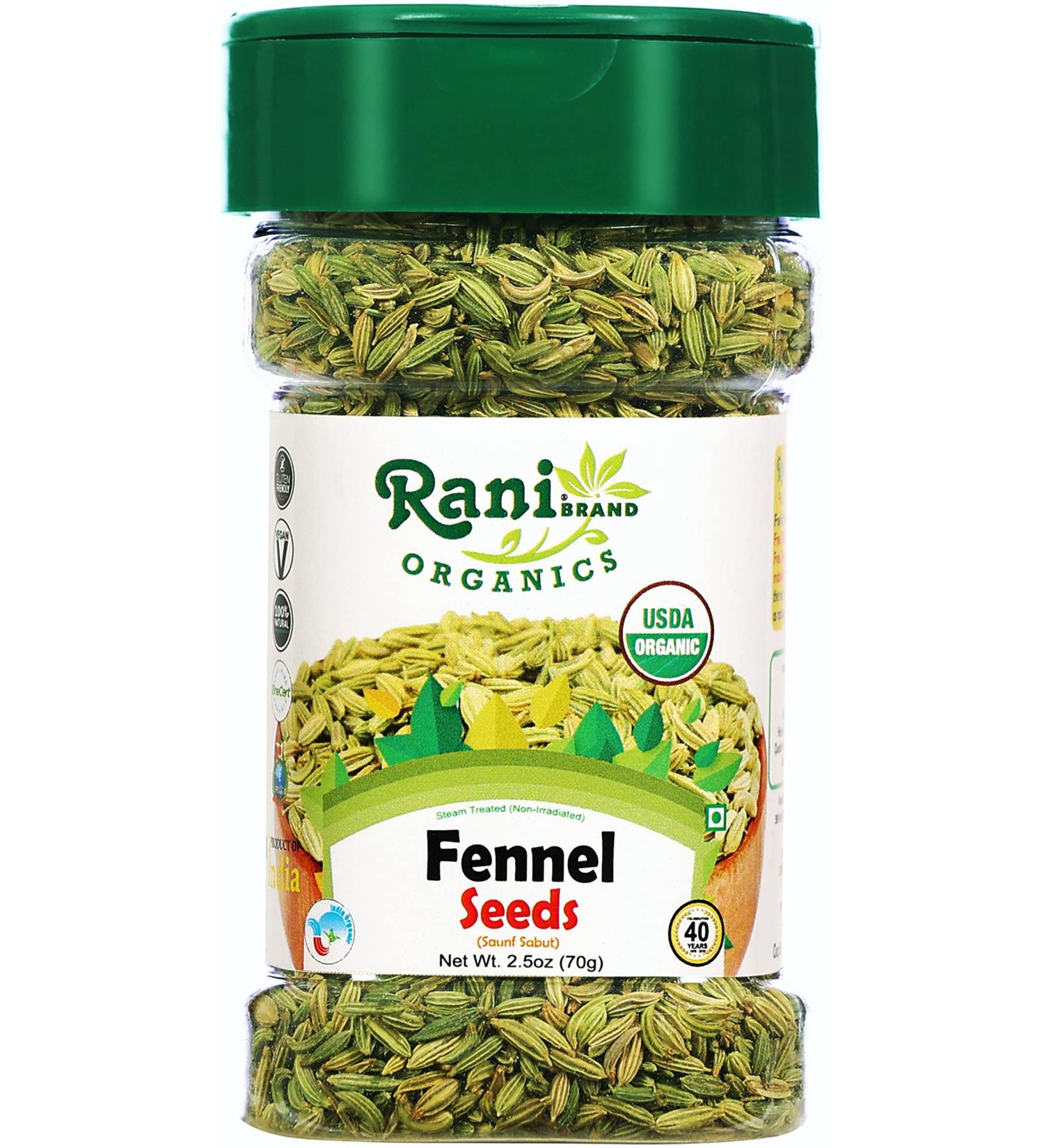 Rani Organic Fennel Seeds (Saunf Sabut) 2.5oz PET Jar - USDA Certified, All Natural, Vegan, Gluten Friendly, NON-GMO - Indian Origin Spice - Buy Online on GoSupps.com