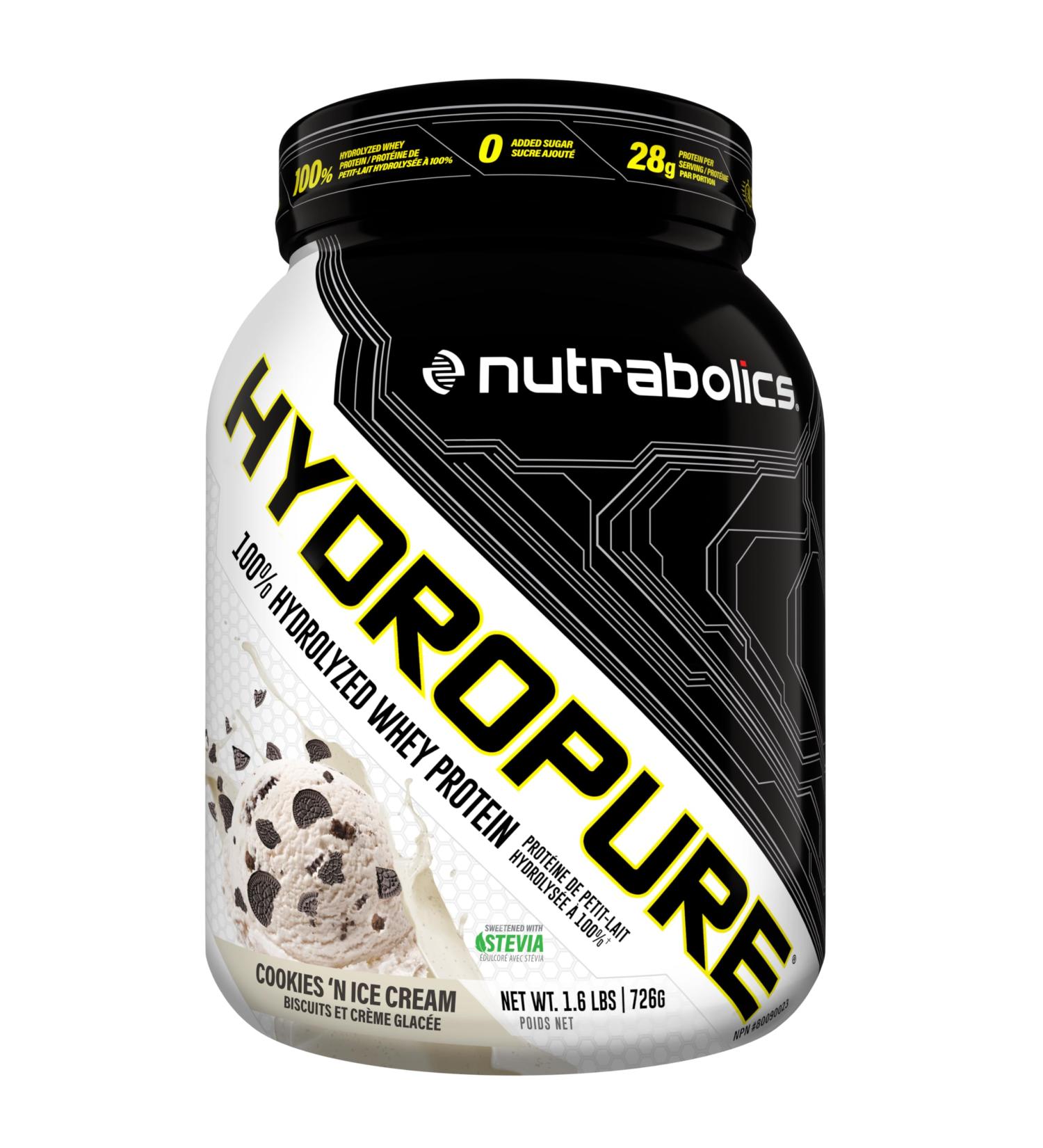 Nutrabolics Hydropure 100% Hydrolyzed Whey Protein Powder Cookies 'N Cream 1.6 Pound Cookies & Cream 726 g (Pack of 1)