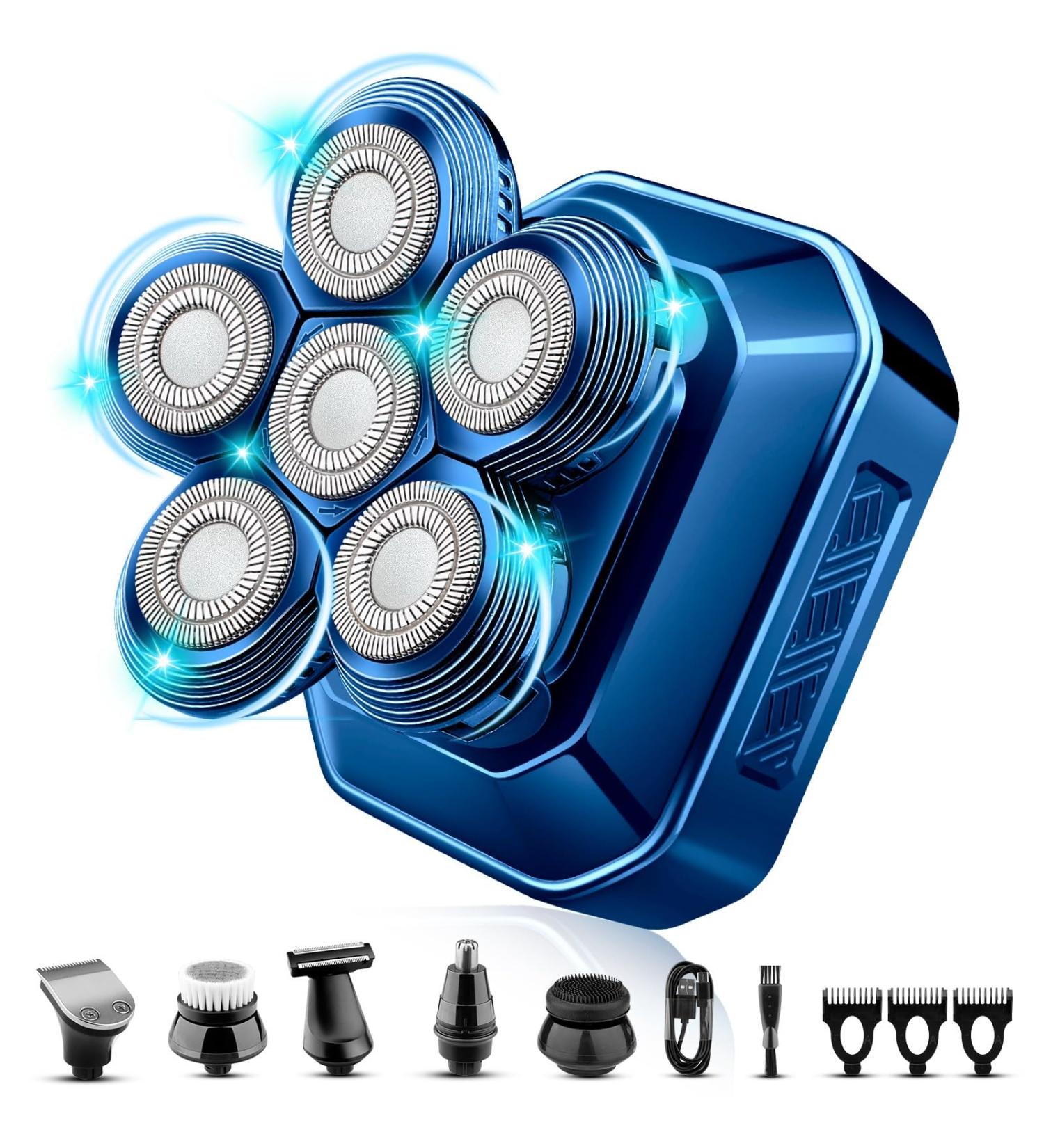 2024 Head Shavers for Bald Men - 6-in-1 Waterproof Grooming Kit with Nose & Beard Trimmer - Rechargeable Electric Shaver - Buy Online on GoSupps.com