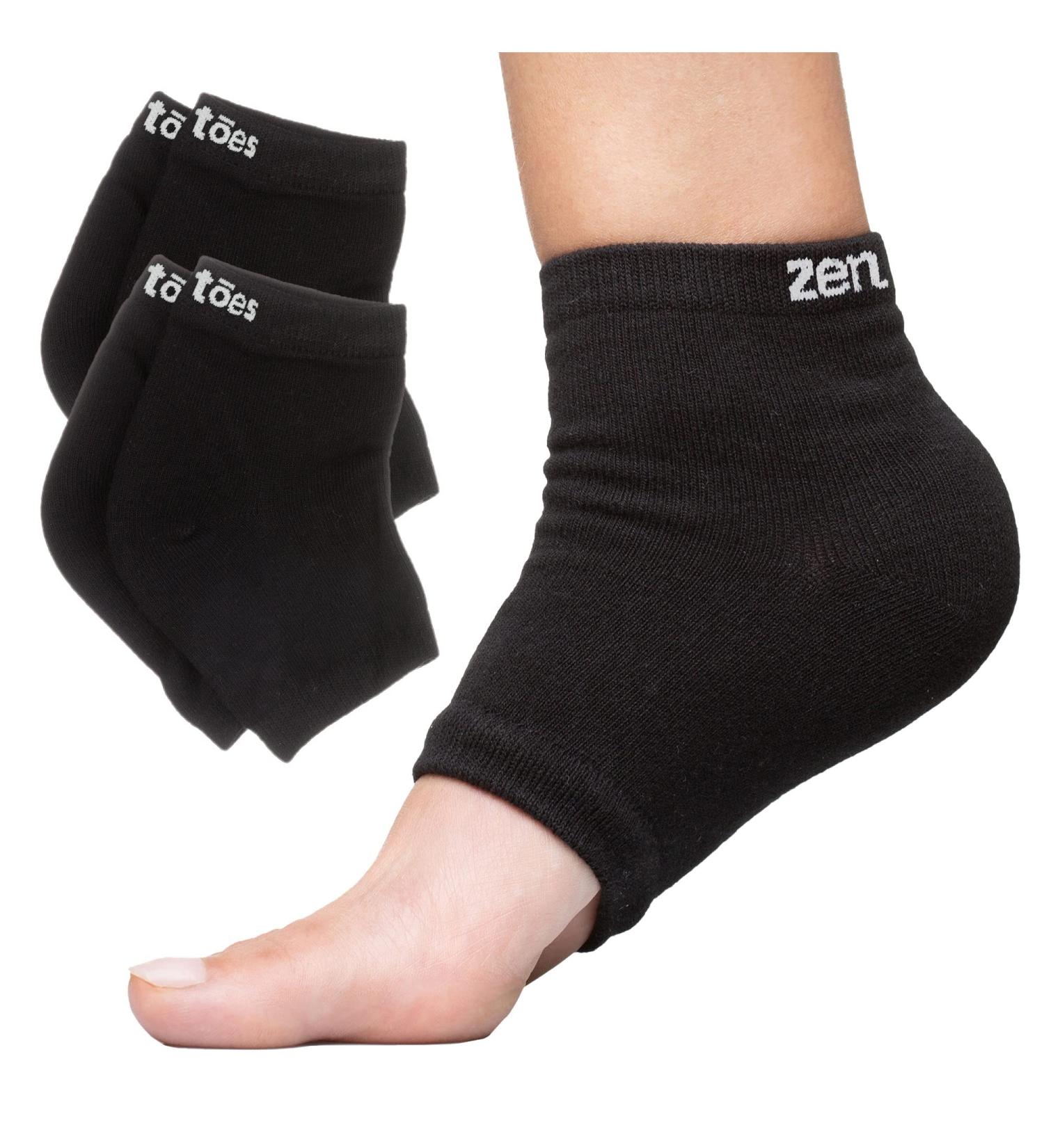 ZenToes Moisturizing Heel Socks - 2 Pairs Gel Lined Toeless Spa Socks for Dry, Cracked Heels - Heal While You Sleep (Regular Black) - Buy Online on GoSupps.com