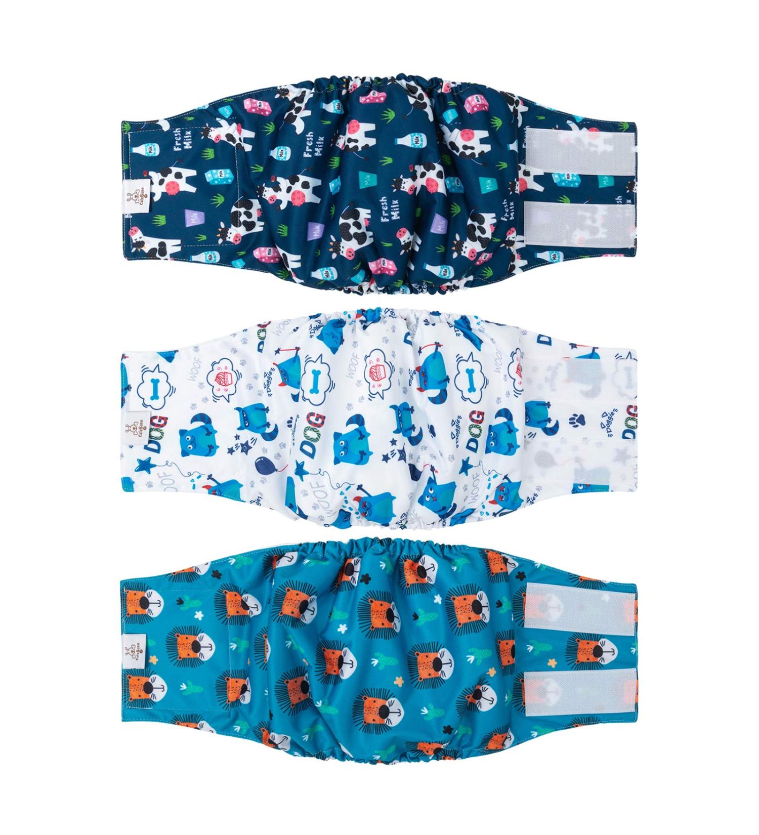 Cutebone Male Washable Dog Diapers - 3 Reusable Belly Bands for High-Suction Support (Sizes L: 43-53.5cm) - Flexible Velcro Ideal for Dogs - Buy Online on GoSupps.com