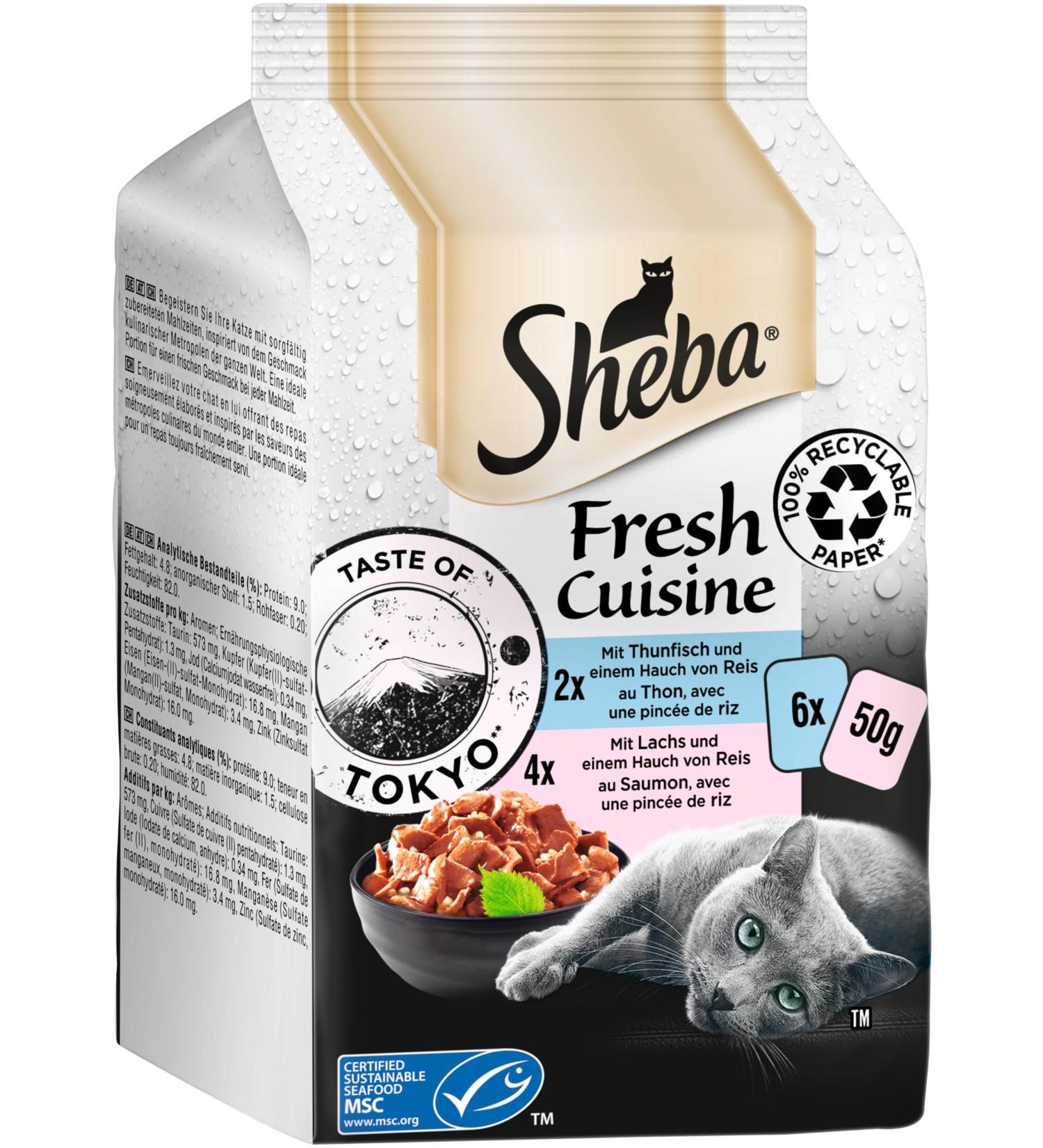 Buy Sheba Fresh Cuisine Taste of Tokyo - Premium Tuna & Salmon Wet Cat Food - 6 x 50g Pouches - MSC Certified Quality - Buy Online on GoSupps.com