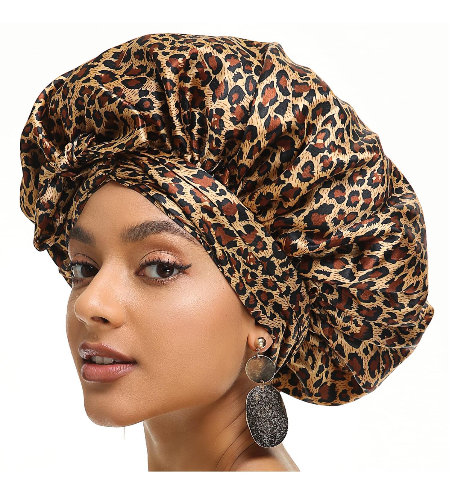 Satin Bonnet for Women | Silk Hair Wrap for Sleeping | Curly Hair Bonnet for Black Women | Leopard Print Satin Bonnet - Buy Online on GoSupps.com