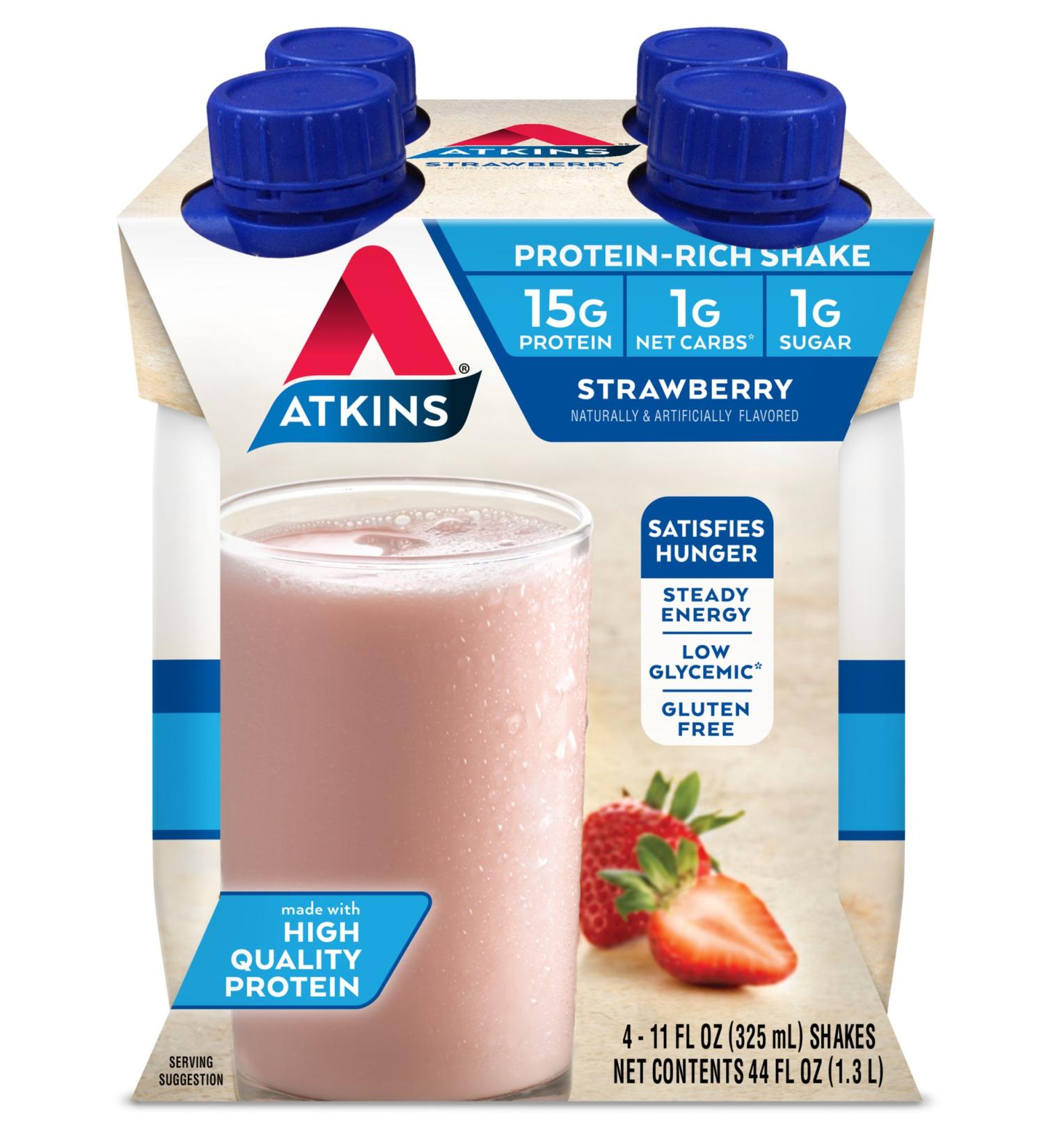 Atkins Gluten Free Protein-Rich Shake Strawberry 4 Count - Buy Online on GoSupps.com