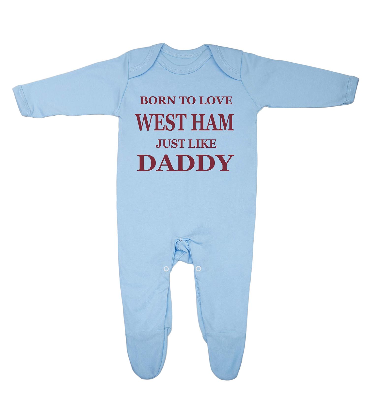 Born To Love West Ham Just Like Daddy Sleepsuit | 100% Fine Combed Cotton | UK Designed & Printed | 0-3 Months Blue - Buy Online on GoSupps.com