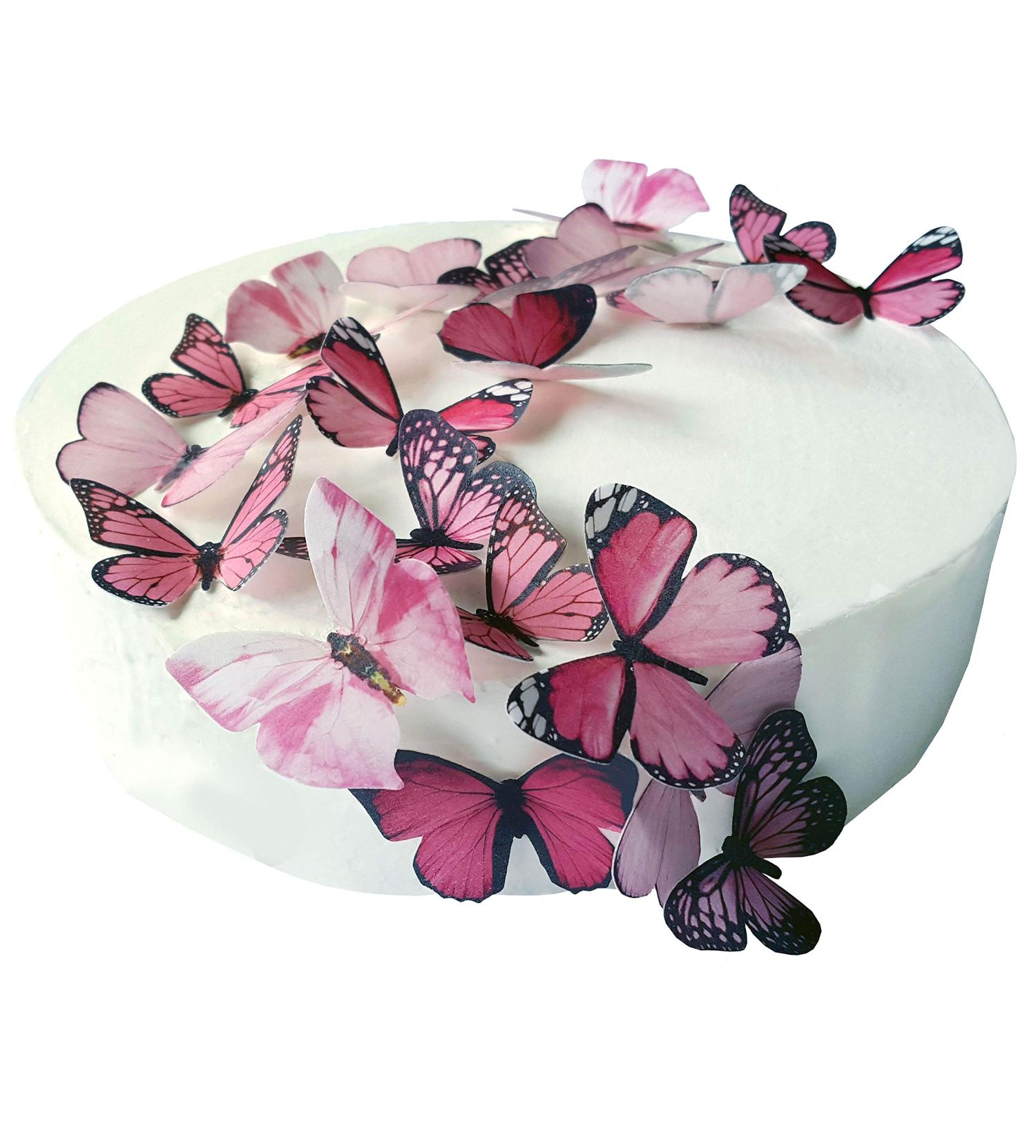 24 X PRE-CUT BEAUTIFUL MEDIUM PINK BUTTERFLIES EDIBLE RICE/WAFER PAPER PRE CUT CUPCAKE CAKE DESSERT TOPPERS BIRTHDAY PARTY WEDDING BABY SHOWER DECORATIONS (Medium) - Buy Online on GoSupps.com