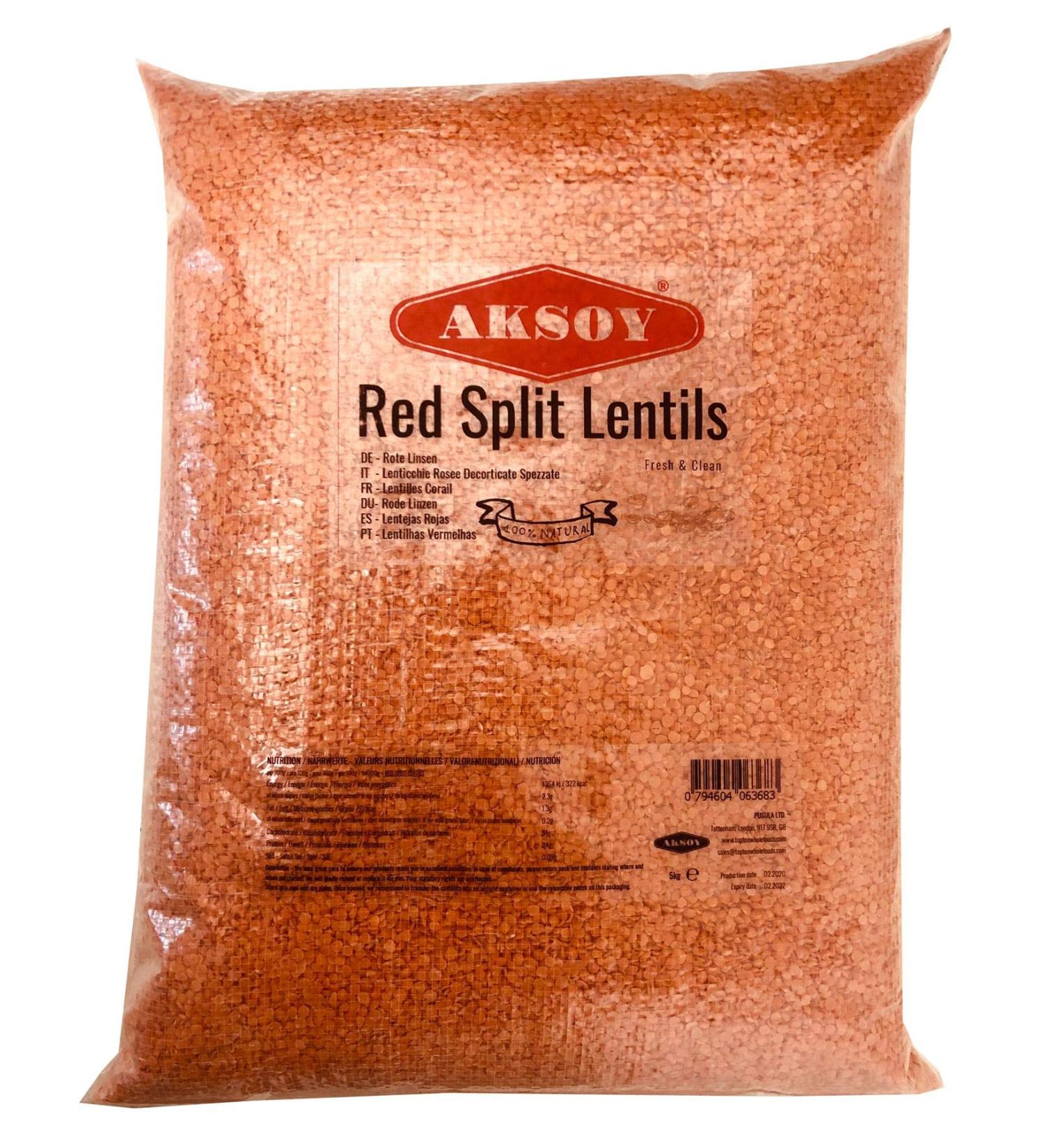 Aksoy Premium Quality Red Split Lentils 5KG - High-Quality 5.0 Kilogram Pack - Buy Online on GoSupps.com