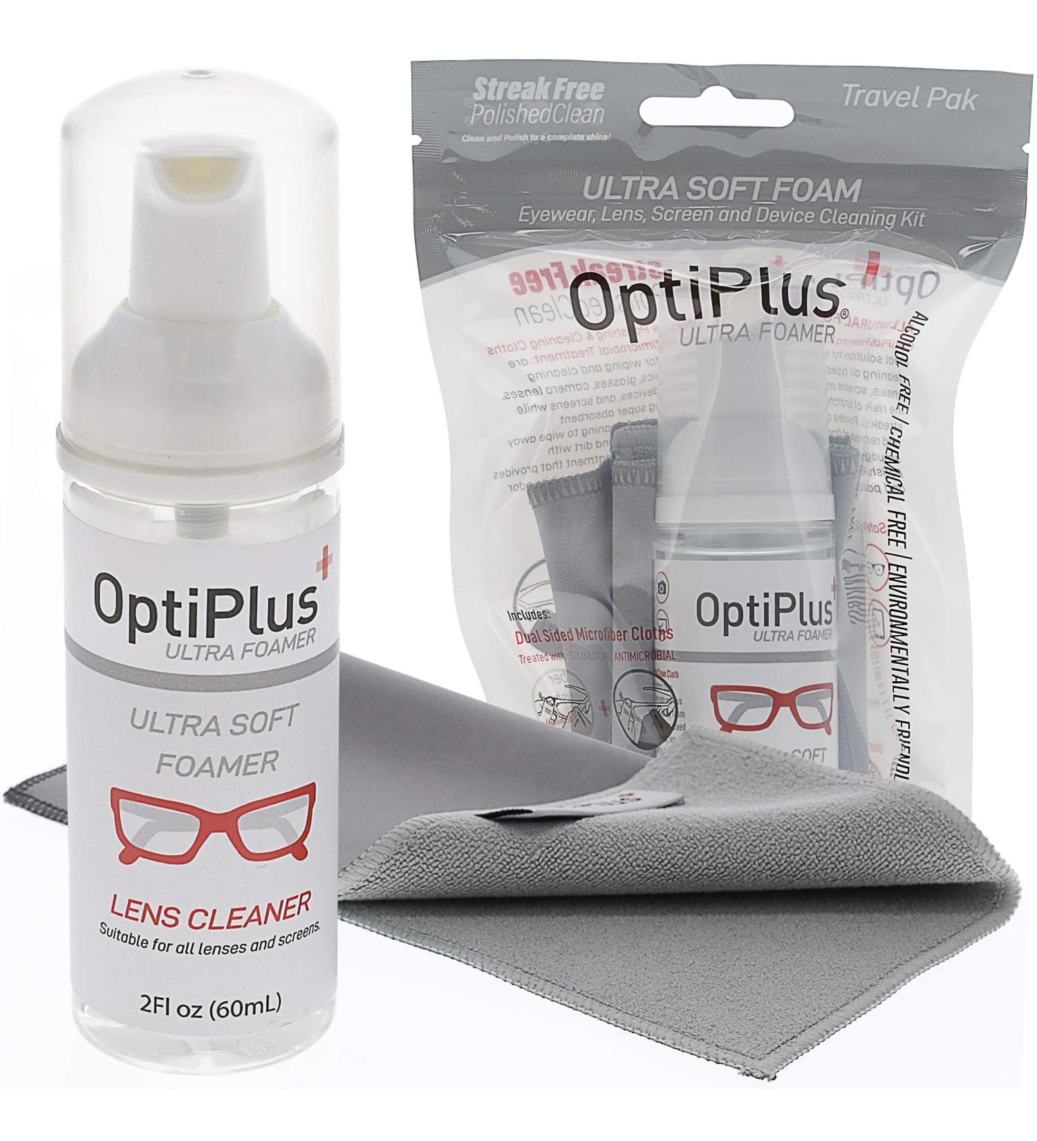 OptiPlus Ultrasoft Foam Lens Cleaner & Microfiber Cloth | Streak-Free Glasses Cleaning Solution - International Shipping Available - Buy Online on GoSupps.com