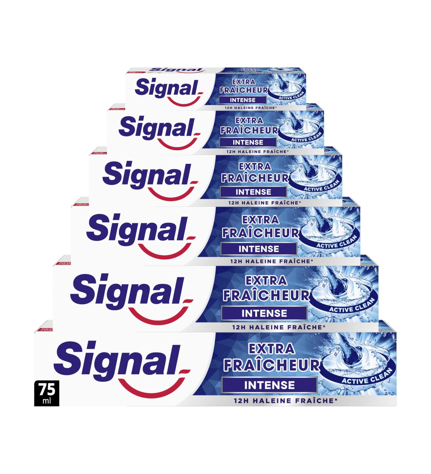 SIGNAL - Extra Intense Freshness Toothpaste - 12 hours of fresh breath - Extra long lasting - 96% natural ingredients (pack of 6x75ml) - Buy Online on GoSupps.com