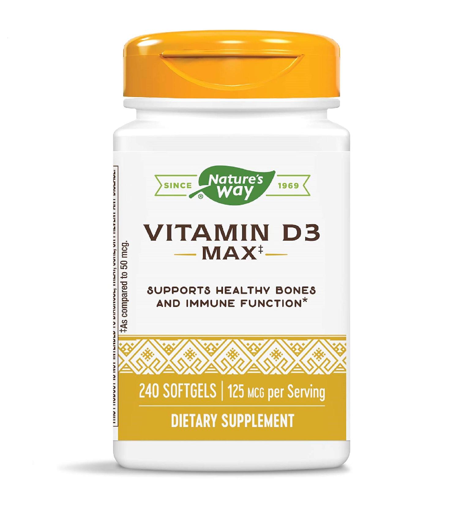 Nature's Way Vitamin D3 Max 125mcg - Supports Healthy Bones, Teeth & Immune Health - 240 Softgels - Buy Online on GoSupps.com