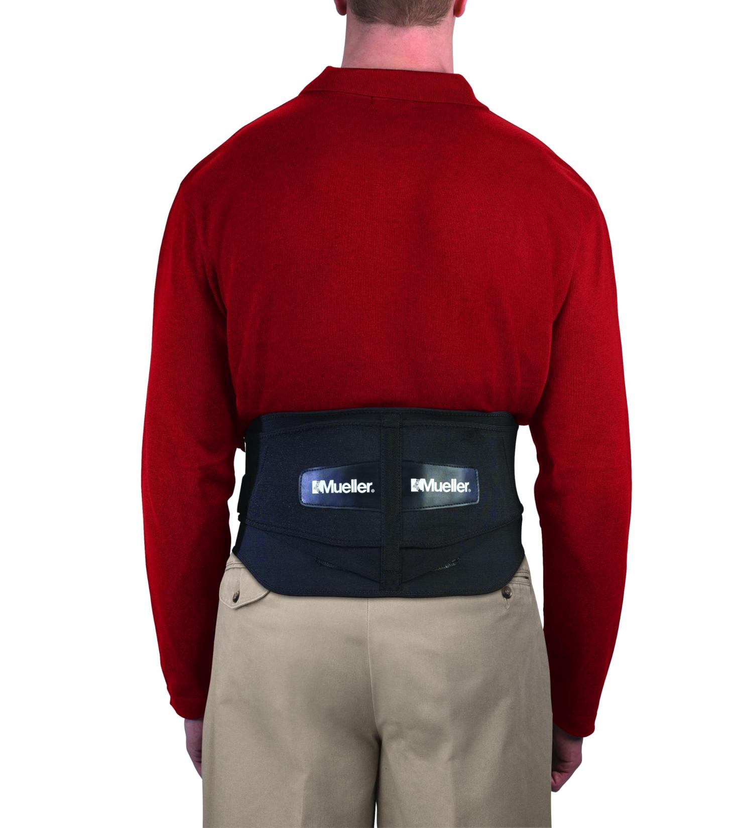 MUELLER Sports Medicine Adjustable Lumbar Back Brace Lower Back Pain Relief and Support Belt for Men and Women Black One Size Fits Most