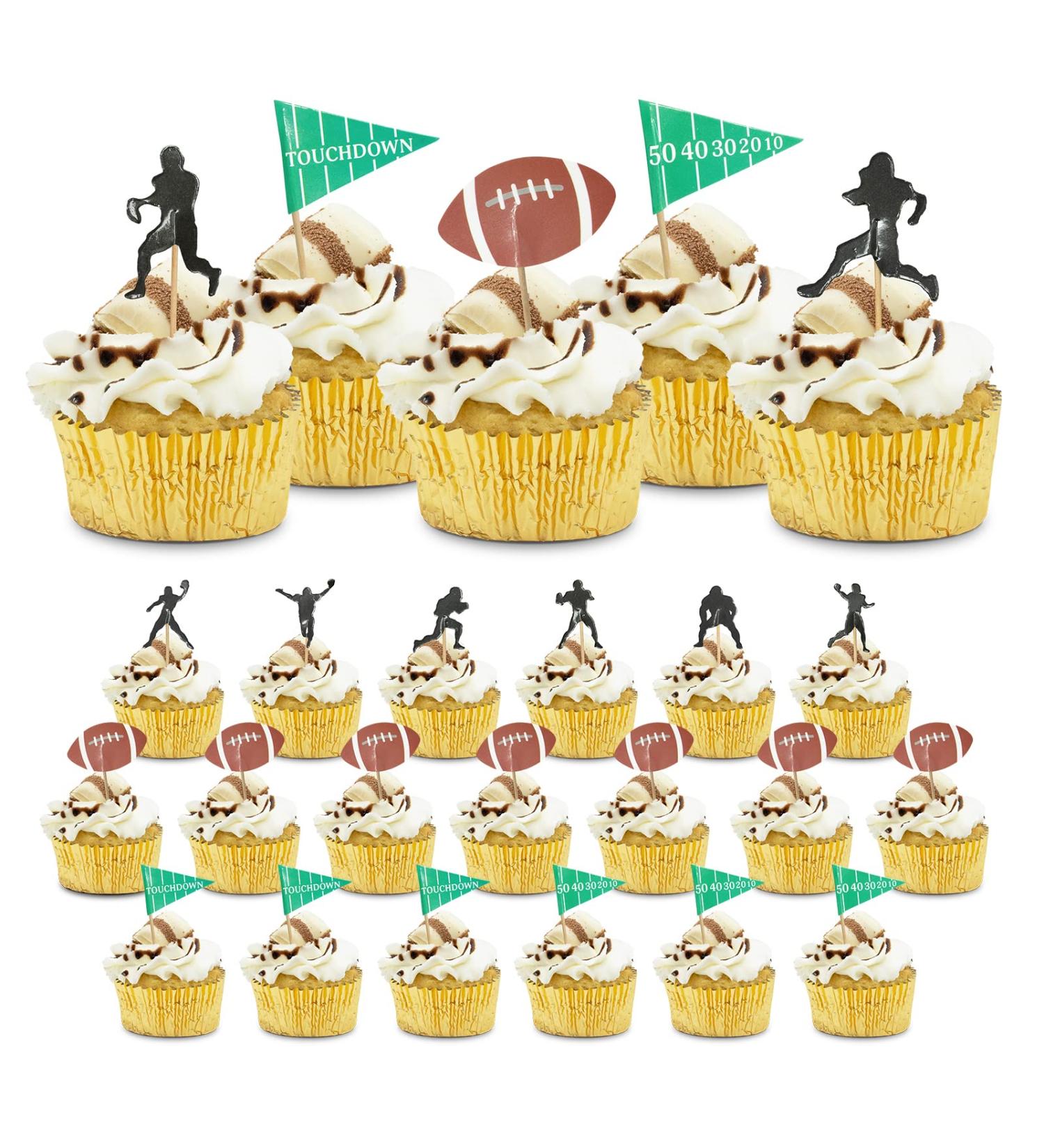 Football Cupcake Toppers for Cake Decorations 24 Pieces  8 x Silhouettes  8 x Footballs  8 x Flags Sports Themed Party Decor Favor Supplies for Kids Adults Birthday Super Bowl Cardboard Cut Outs - Buy Online on GoSupps.com