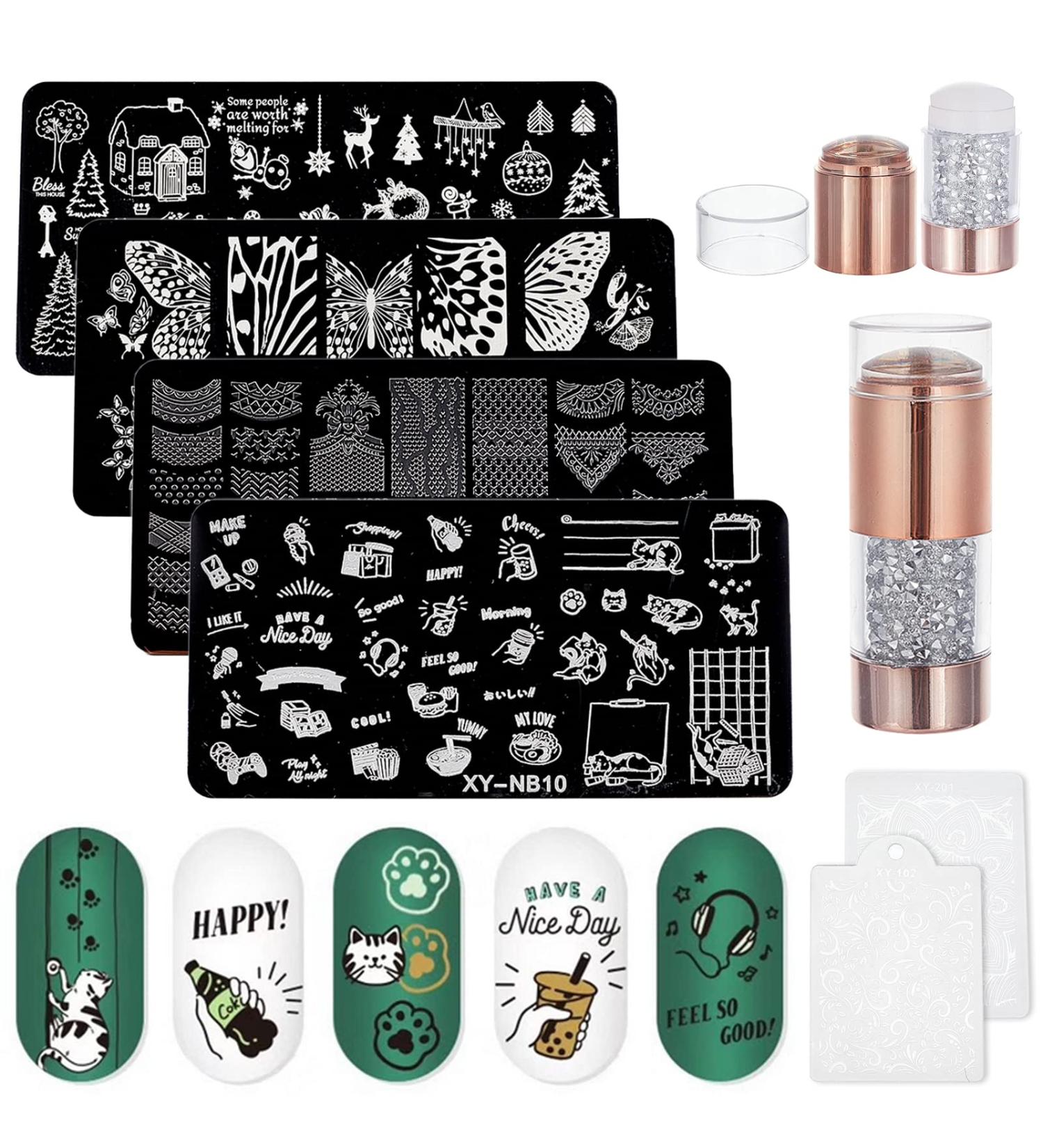 Niceneeded Nail Art Stamping Kit - 4 Cat & Butterfly Nail Stencils Nail Stamp & Flower Pattern Scrapers for Stunning Nail Designs - Ship Worldwide - Buy Online on GoSupps.com