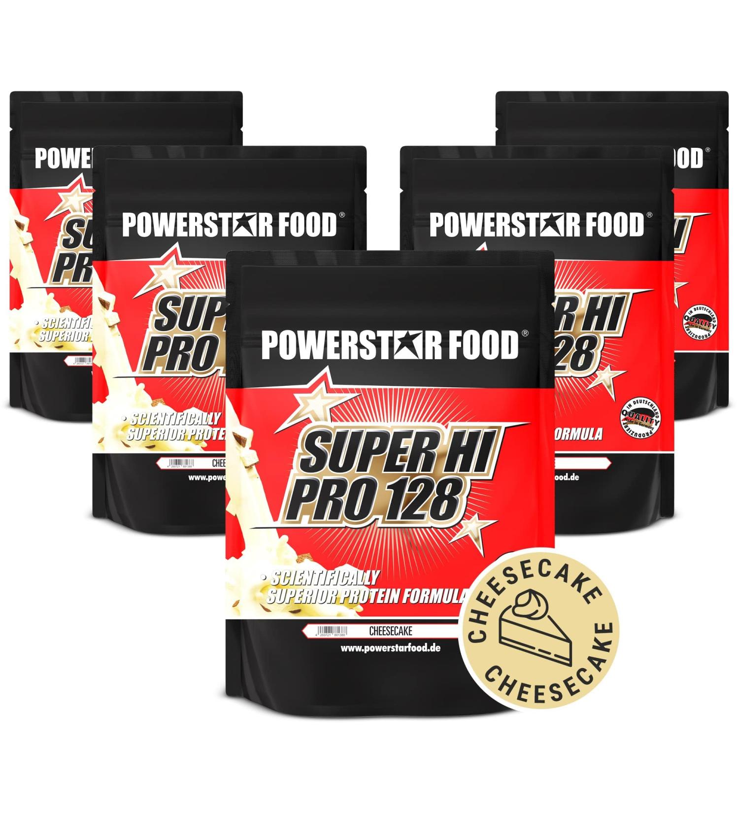 Powerstar Super Hi Pro 128 - Multi-Component Protein Powder Cheesecake | 80% Protein for Muscle Building | 5x1000g Pack | High Biological Value - Buy Online on GoSupps.com