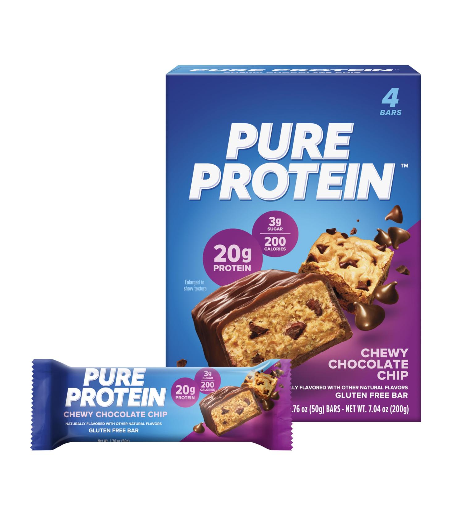 Pure Protein Bars High Protein Nutritious Snacks to Support Energy Low Sugar Gluten Free Chewy Chocolate Chip 1.76oz Pack of 4 - Buy Online on GoSupps.com