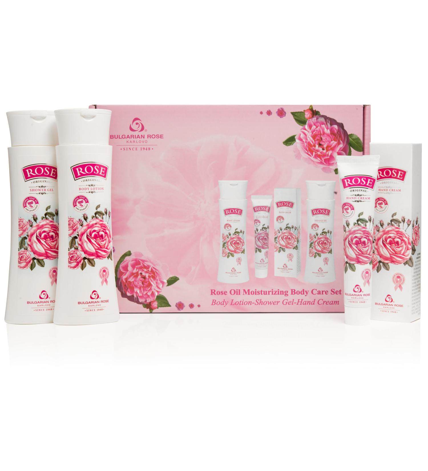 Bulgarian Rose Oil Moisturizing Body Care Set - Natural Rose Lotion Wash & Hand Cream - Perfect Gift for Relaxation - Buy Online on GoSupps.com