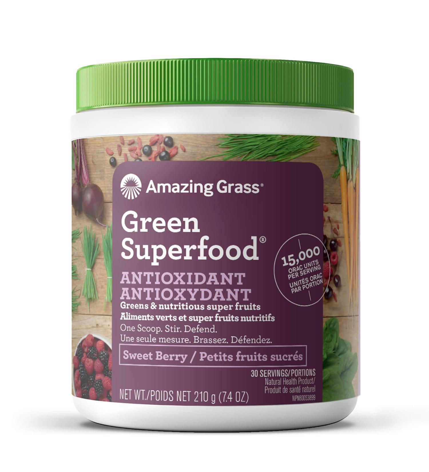 Amazing Grass Green Superfood Antioxidant Organic Powder with Greens & Acai Flavor: Sweet Berry 30 Servings 7.4 Ounces - Buy Online on GoSupps.com