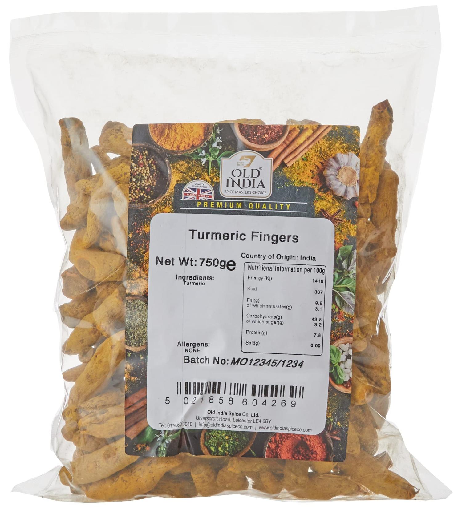Old India Turmeric Fingers 750g - Premium Quality Turmeric Root in 750g Pack - Buy Online on GoSupps.com