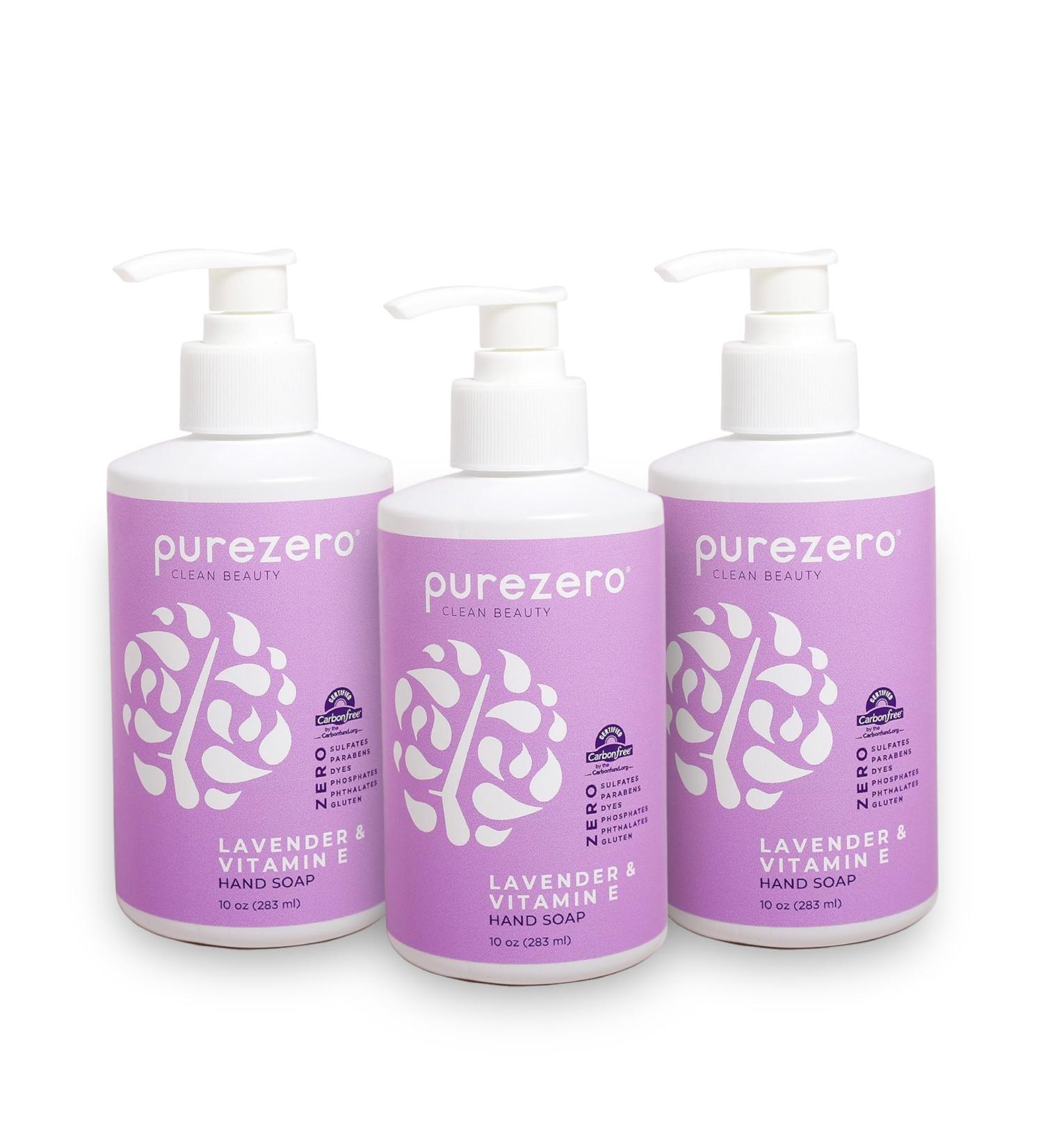 Purezero Lavender & Vitamin E Hand Soap Soothing & Hydrating Paraben-Free & Vegan Liquid Hand Wash for Bathroom or Kitchen USA-Made Cruelty-Free 10 ounces (3 Pack) 1 Count (Pack of 3) - Buy Online on GoSupps.com