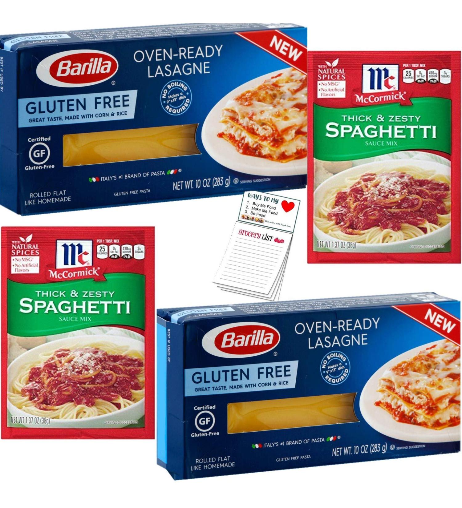 Gluten Free Lasagna Noodles & Pasta Sauce Bundle | Barilla Oven Ready Lasagna | Thick & Zesty Spaghetti Sauce | 2 Pack with Snack Fun Grocery List Pad - Buy Online on GoSupps.com