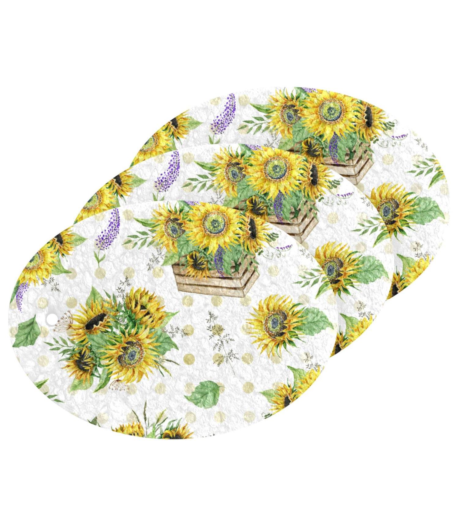 3-Pack Cleaning Kitchen Sponges Oval Sunflower Bouquet Lavender Kitchen Cellulose Dishwashing Wood Pulp Cotton - Buy Online on GoSupps.com